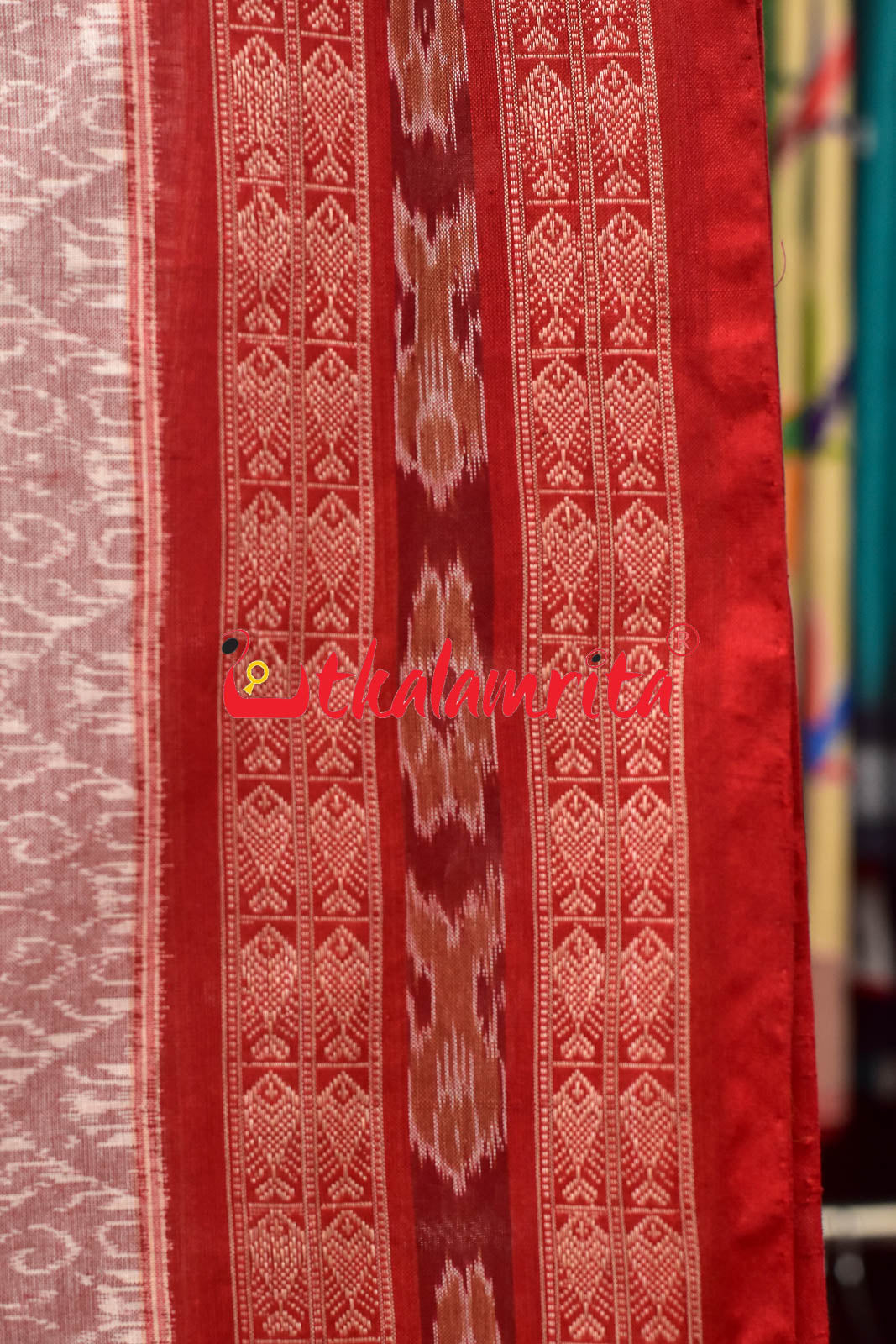 Pink Red Sambalpuri Fish Border (Dupatta)