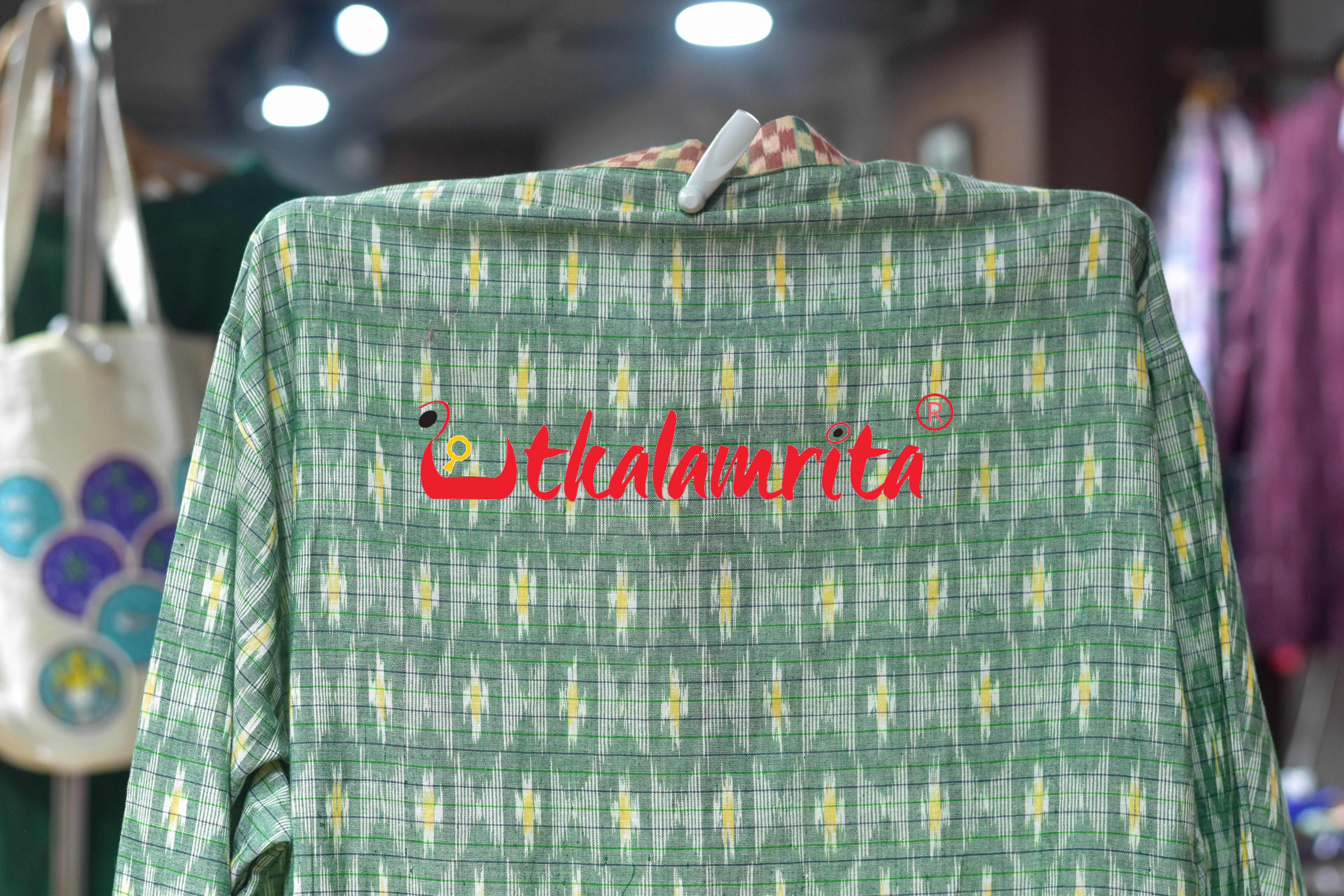 Green Checks Star Odia Letters (Men's Asymmetric Short kurta)