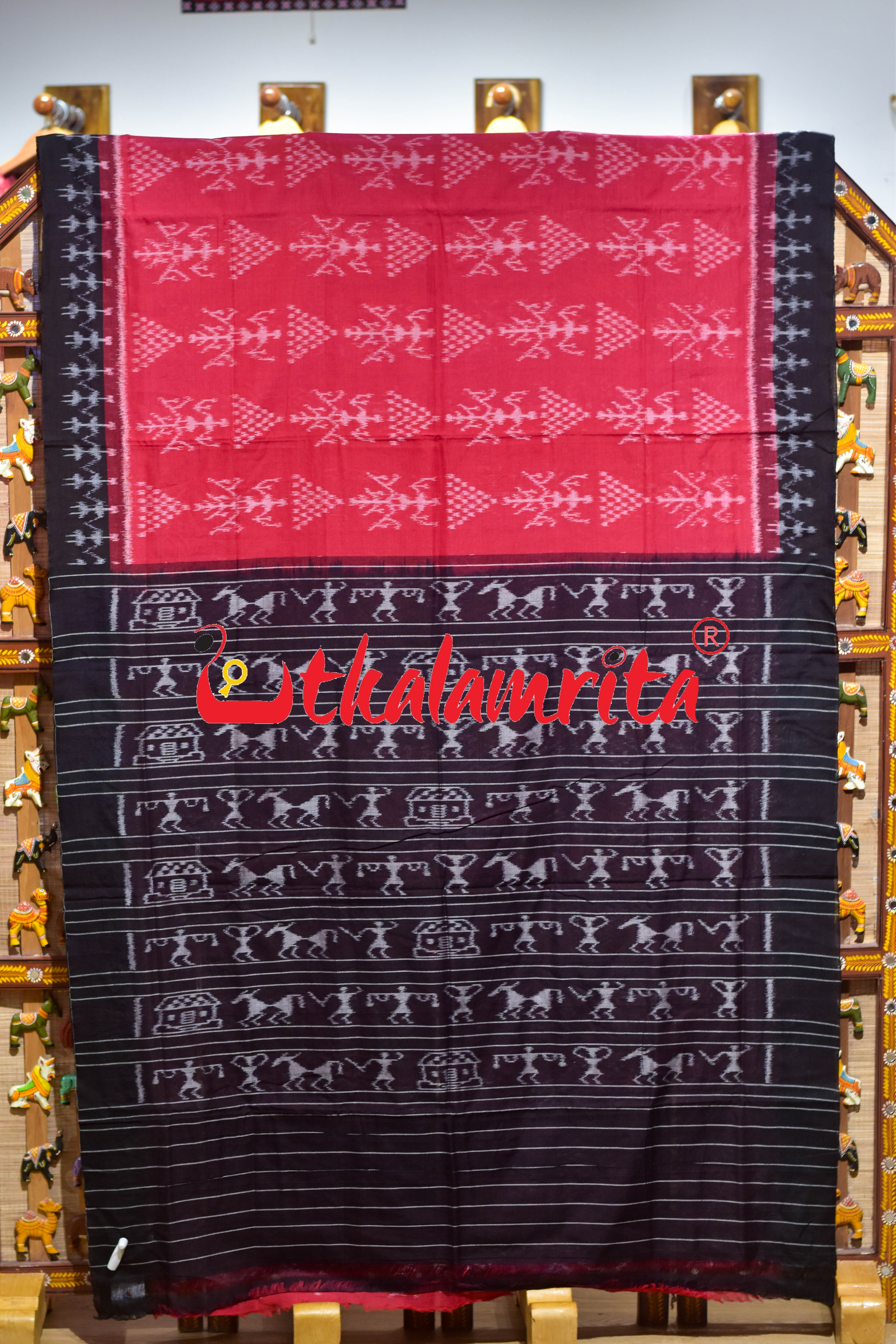 Red Black Chitta Tribals Khandua Cotton Saree