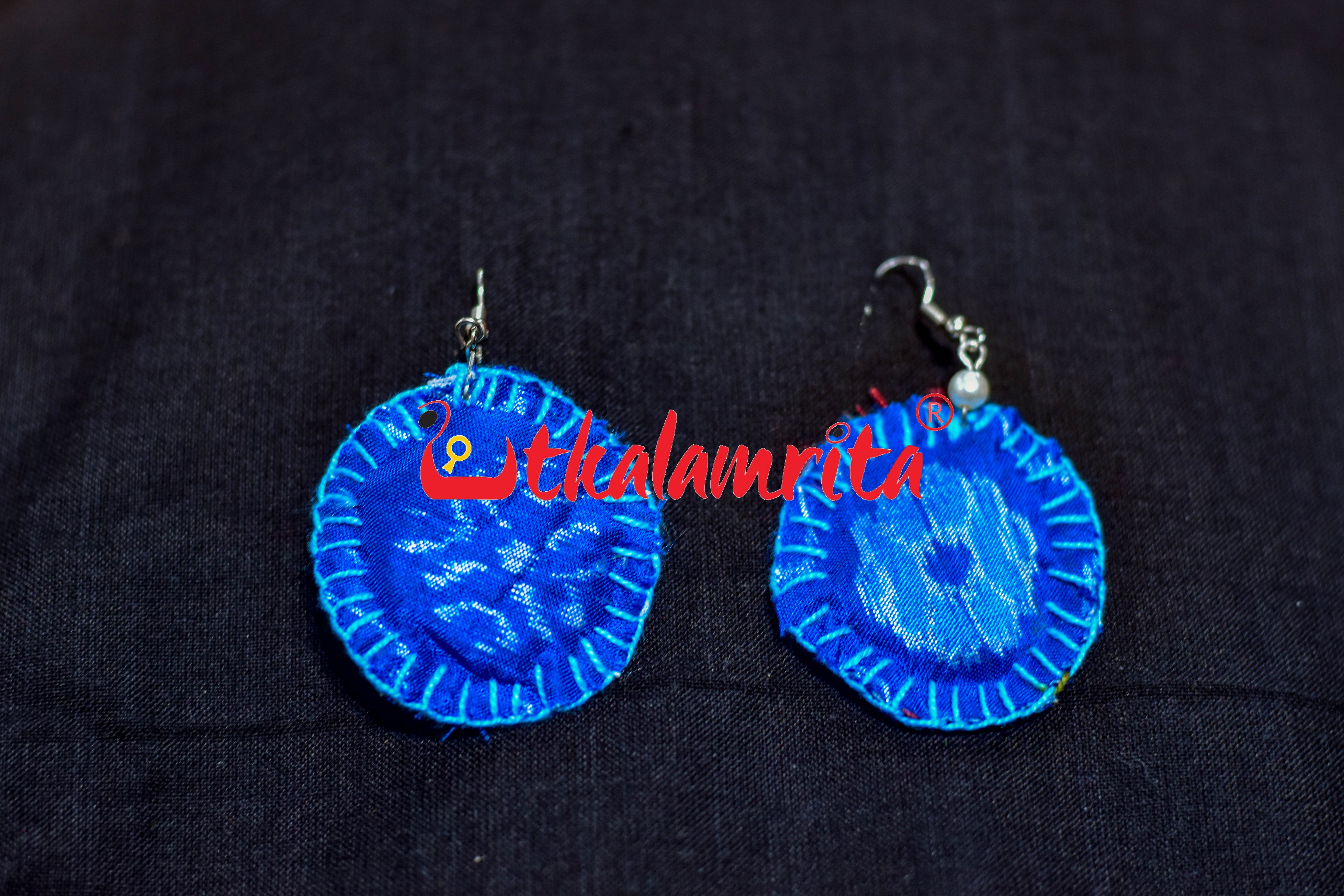 Blue Silk Round Earrings