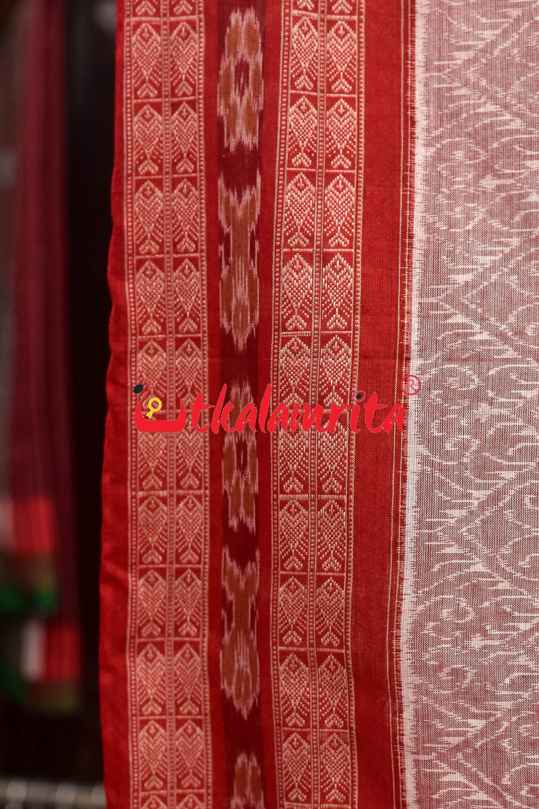 Pink Red Sambalpuri Fish Border (Dupatta)