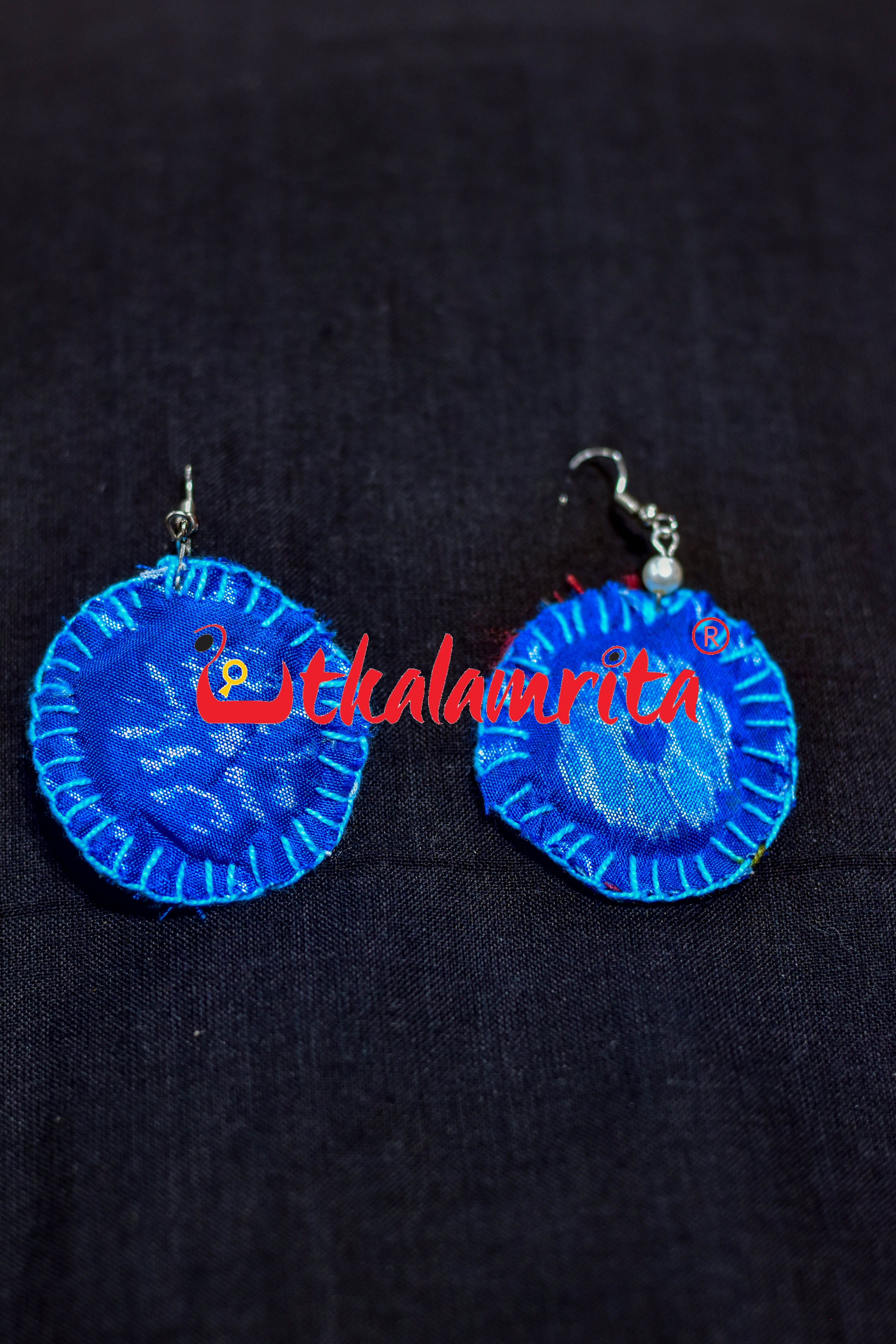 Blue Silk Round Earrings