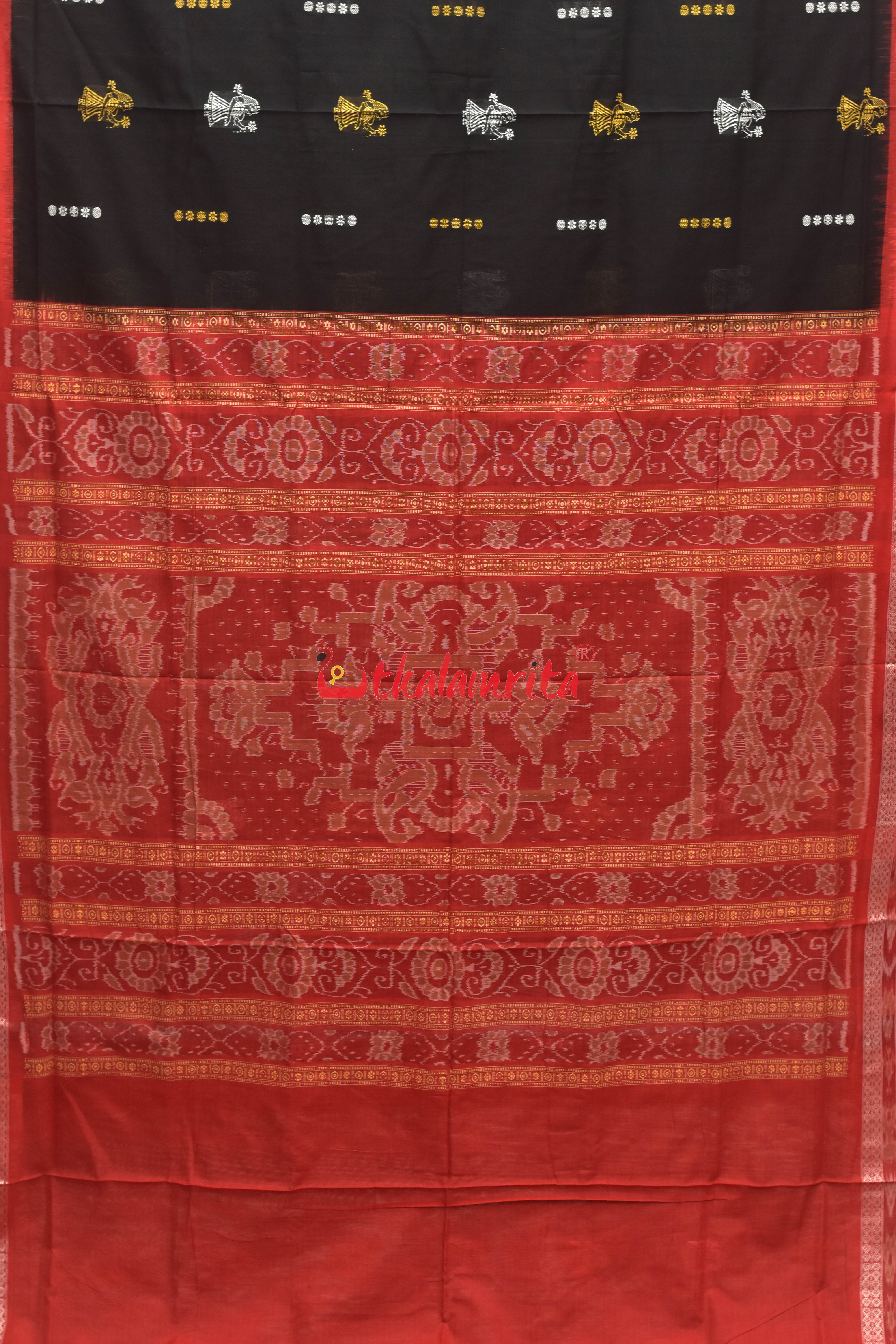 Black Red Line Buti Doll Bomkai Cotton Saree