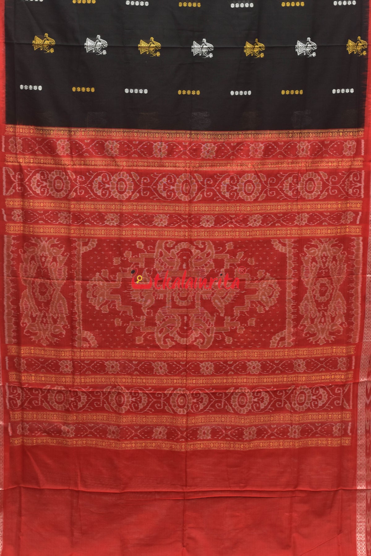 Black Red Line Buti Doll Bomkai Cotton Saree