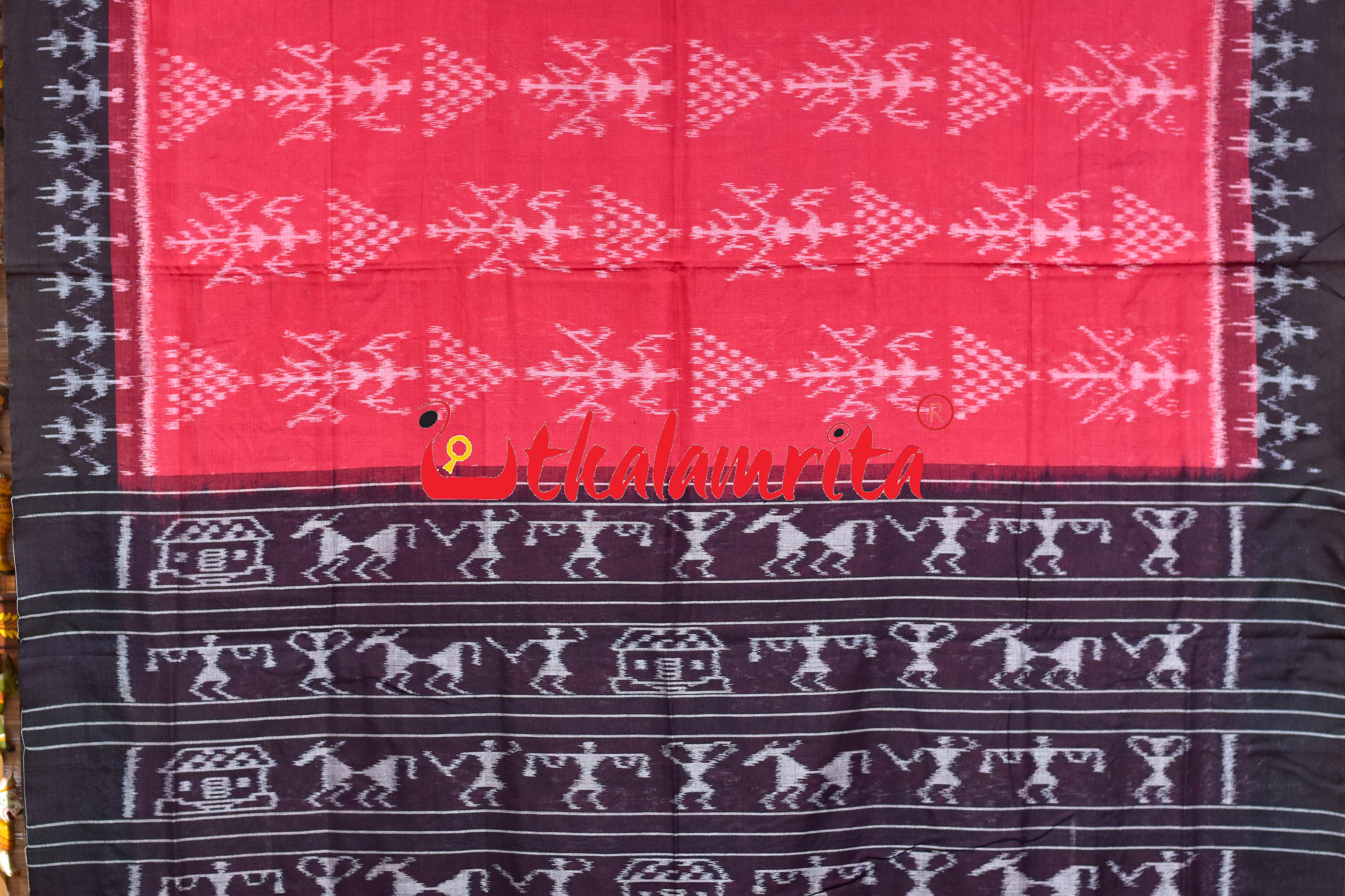 Red Black Chitta Tribals Khandua Cotton Saree