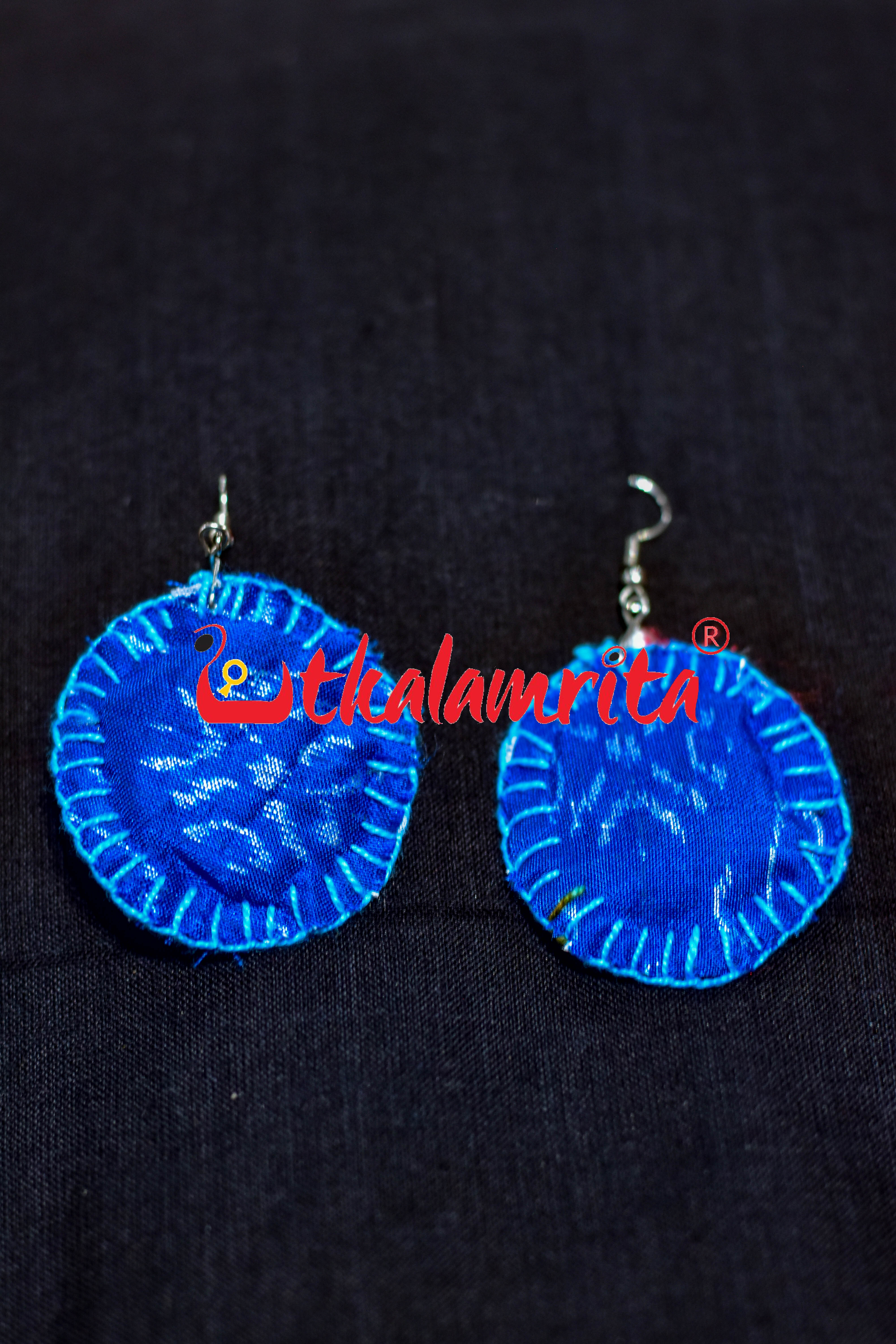 Blue Silk Round Earrings