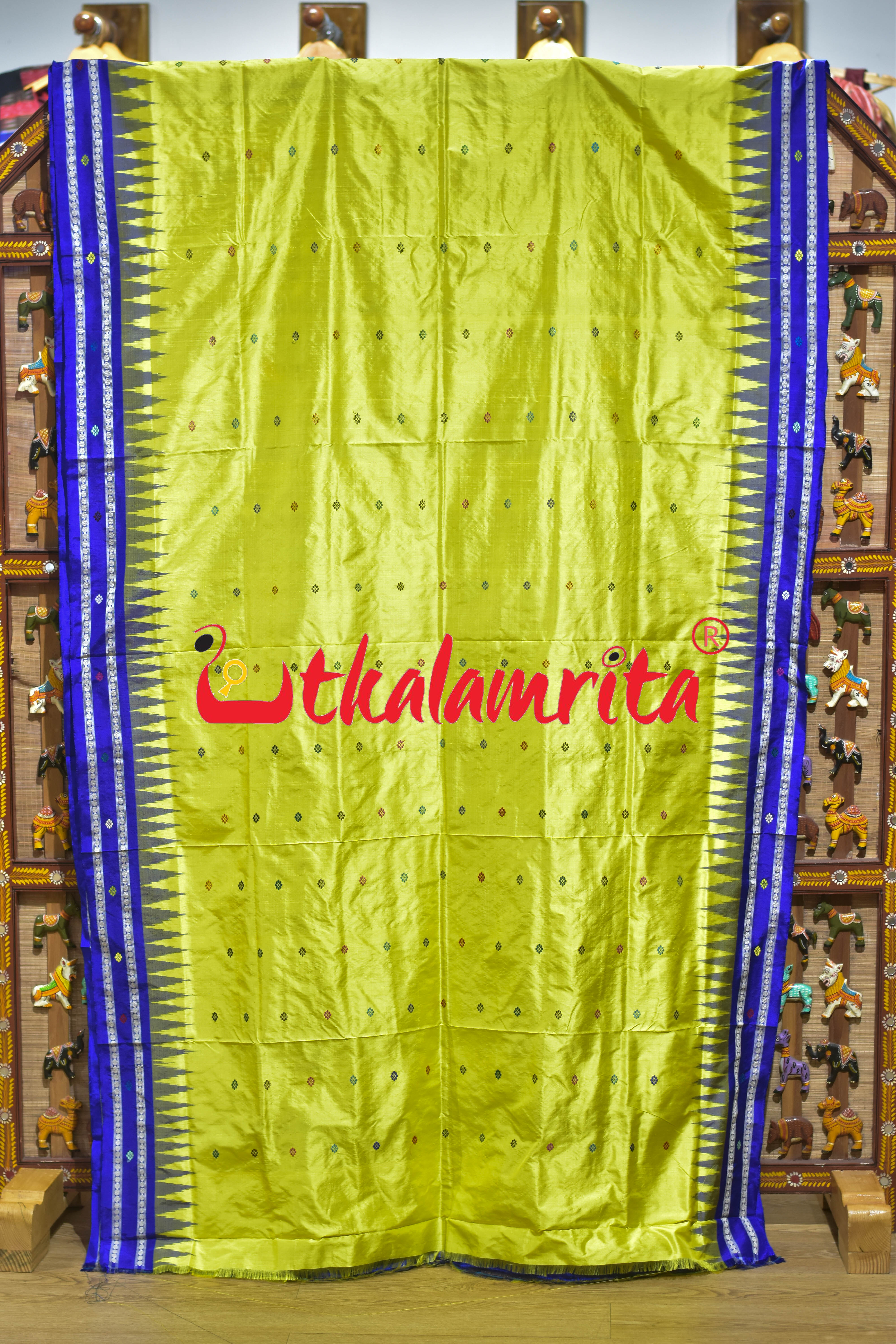 Dolabedi Yellow Blue Bomkai Silk Saree