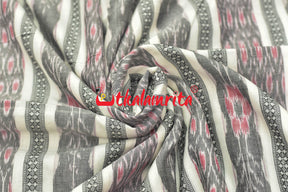 Grey and Red Bandha on White (Fabric)