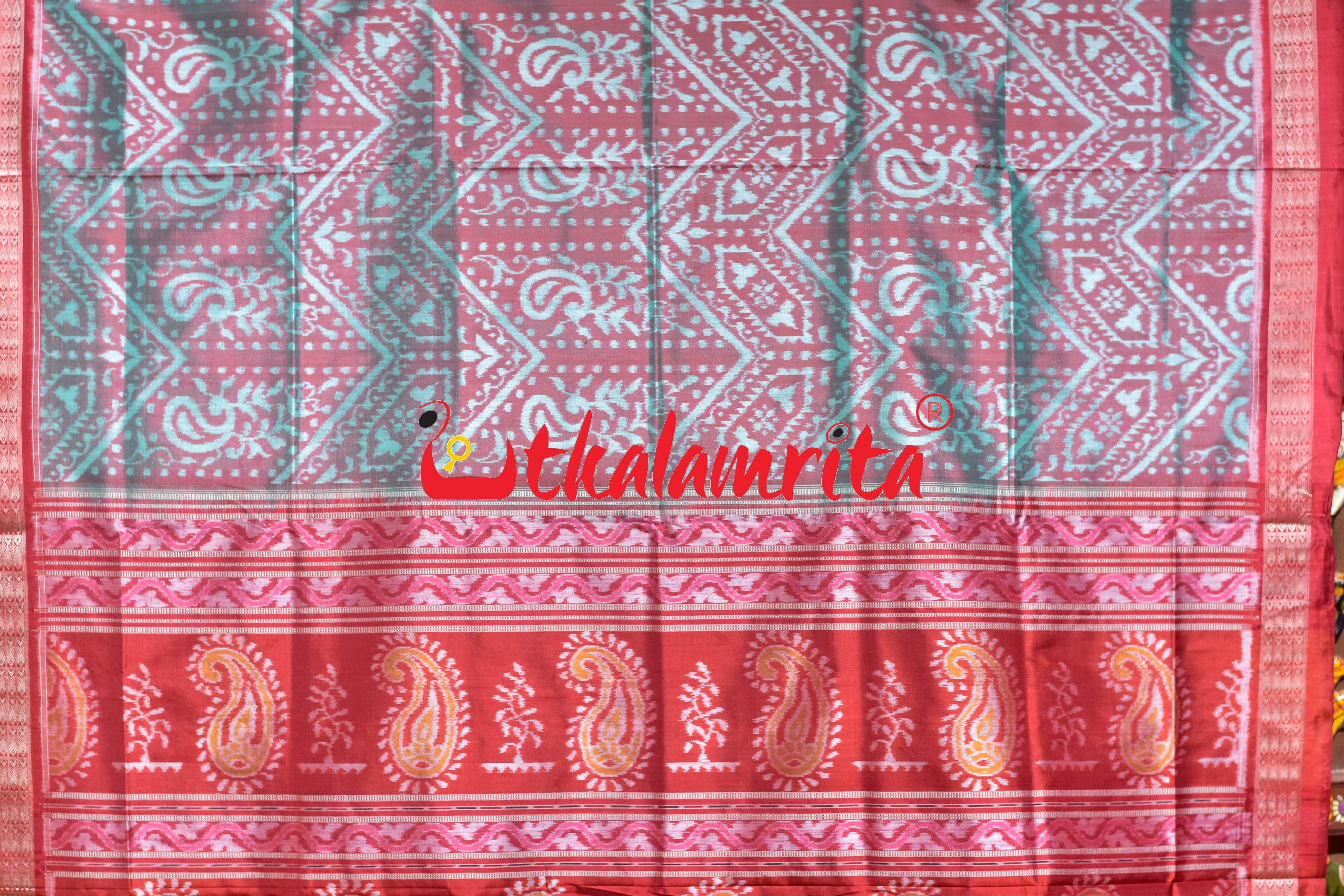 Turquoise Red Sambalpuri Bandha Silk Saree