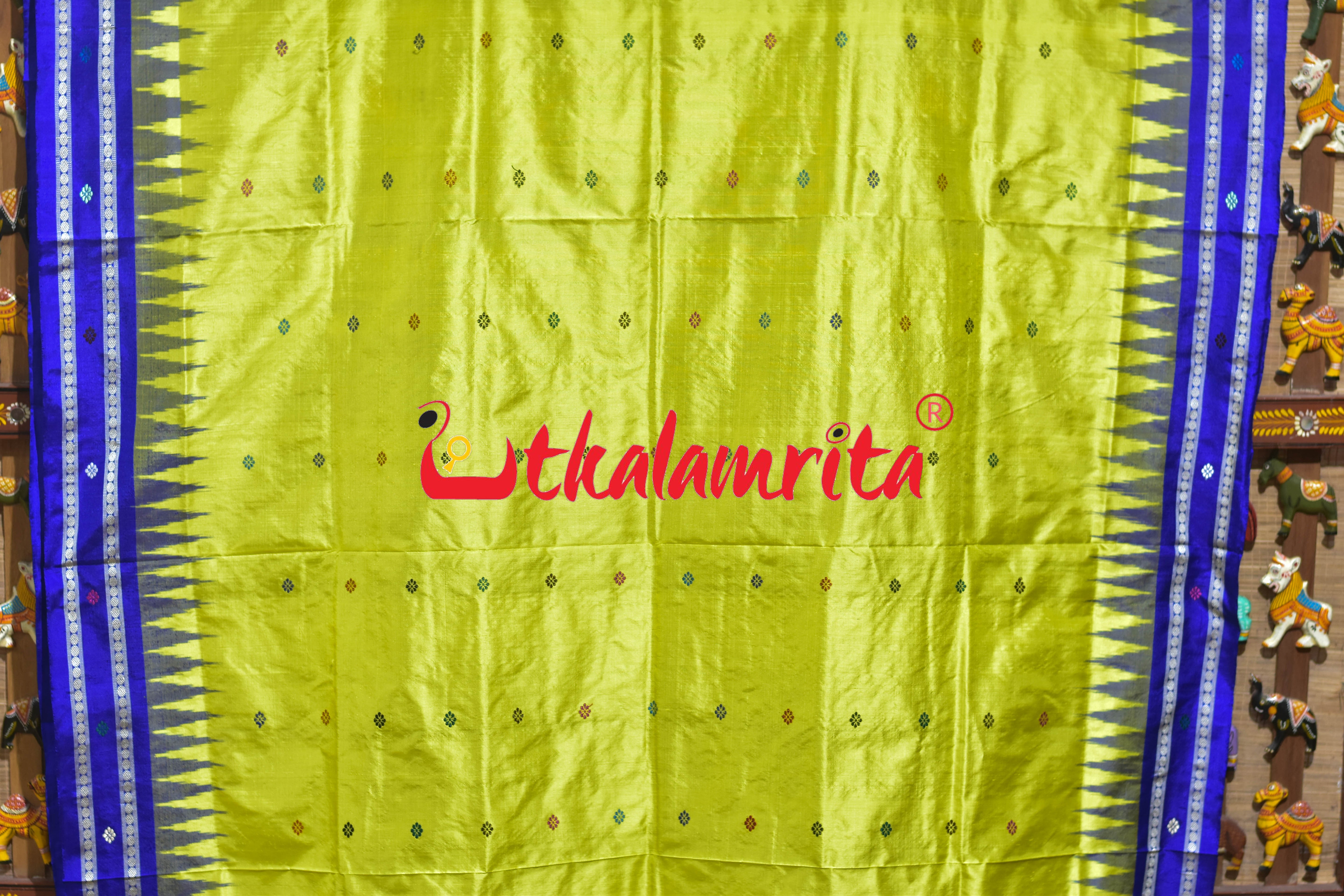 Dolabedi Yellow Blue Bomkai Silk Saree