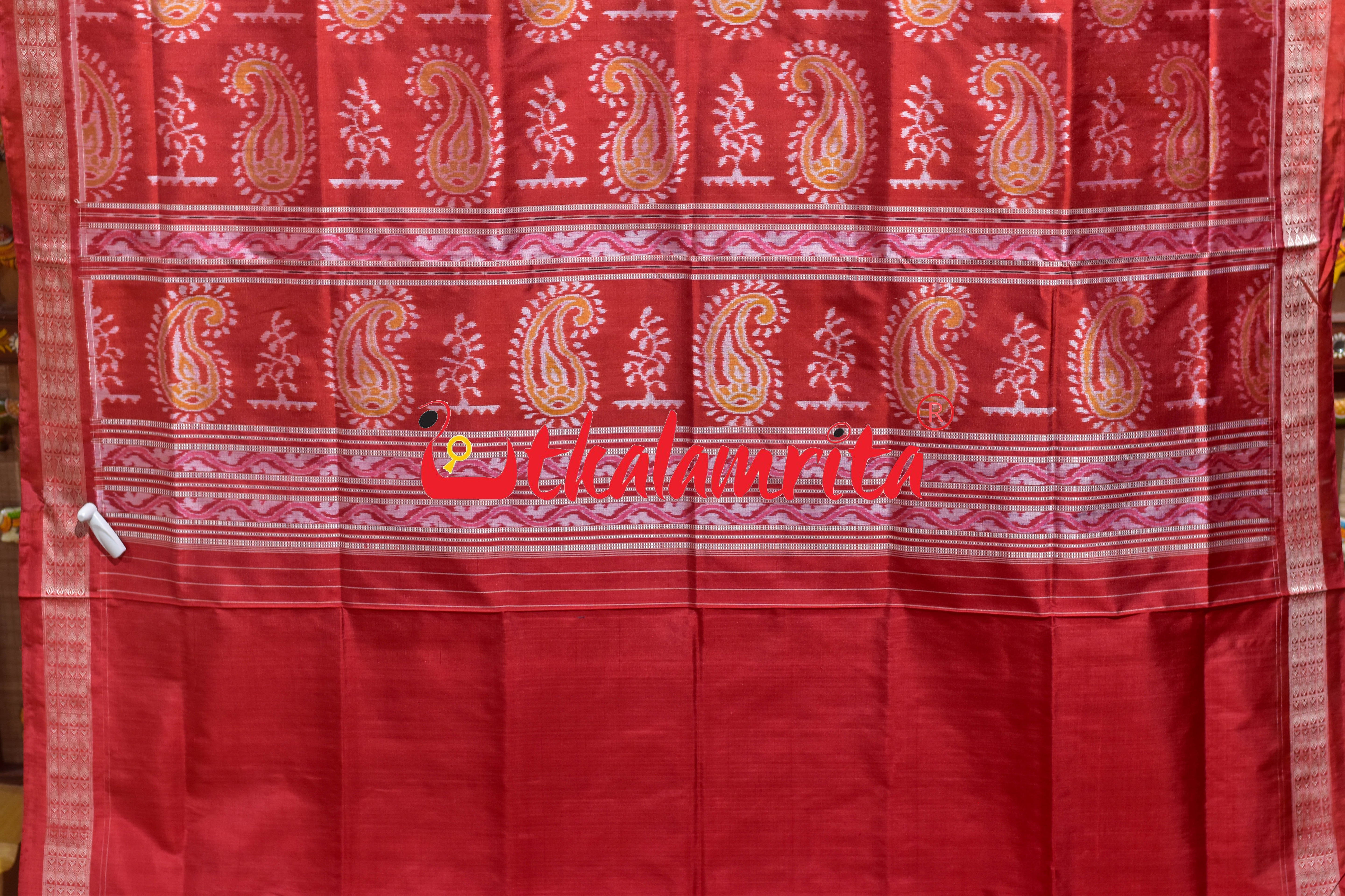 Turquoise Red Sambalpuri Bandha Silk Saree