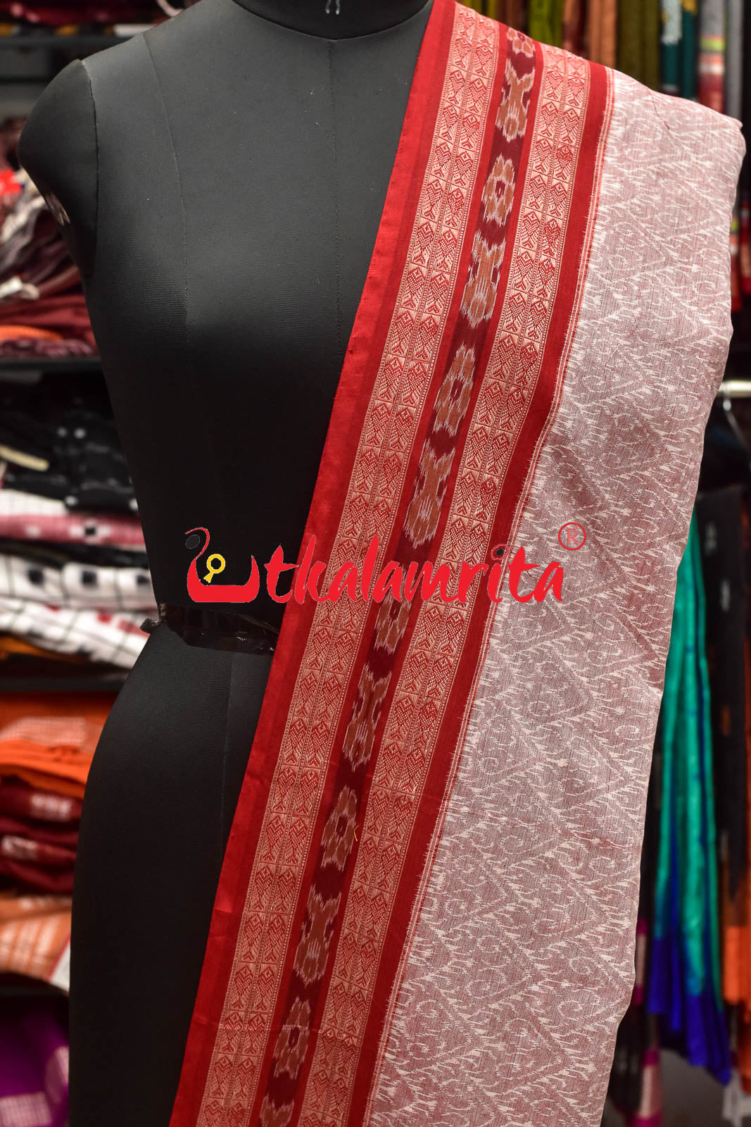 Pink Red Sambalpuri Fish Border (Dupatta)