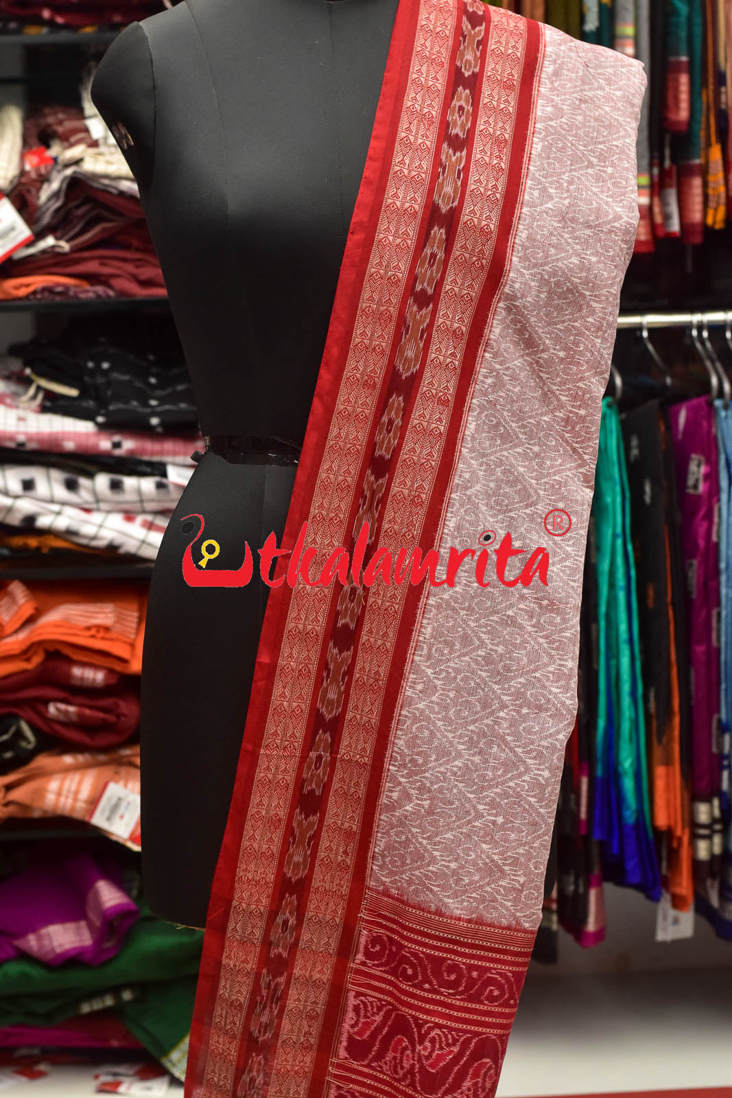 Pink Red Sambalpuri Fish Border (Dupatta)