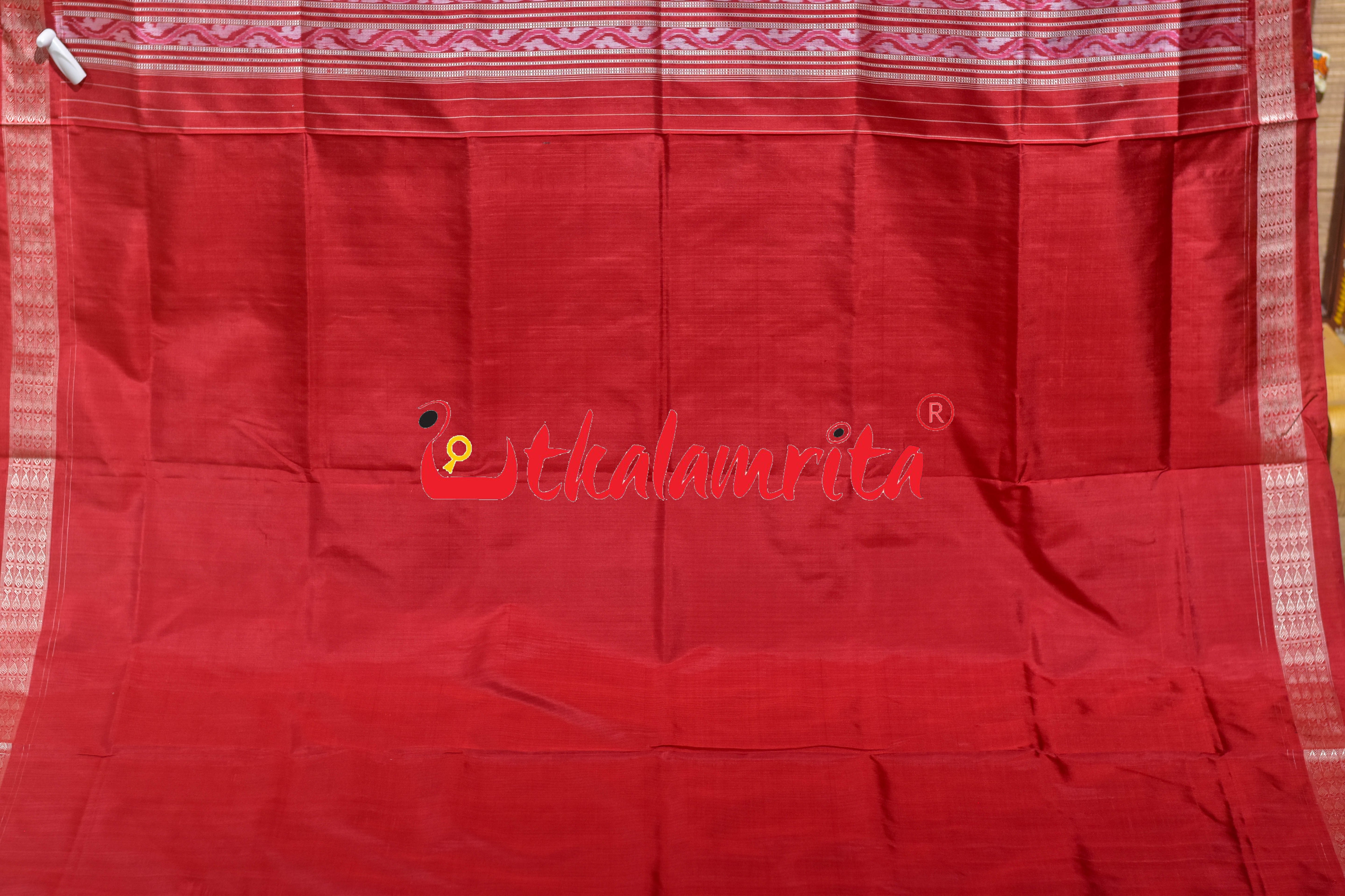 Turquoise Red Sambalpuri Bandha Silk Saree