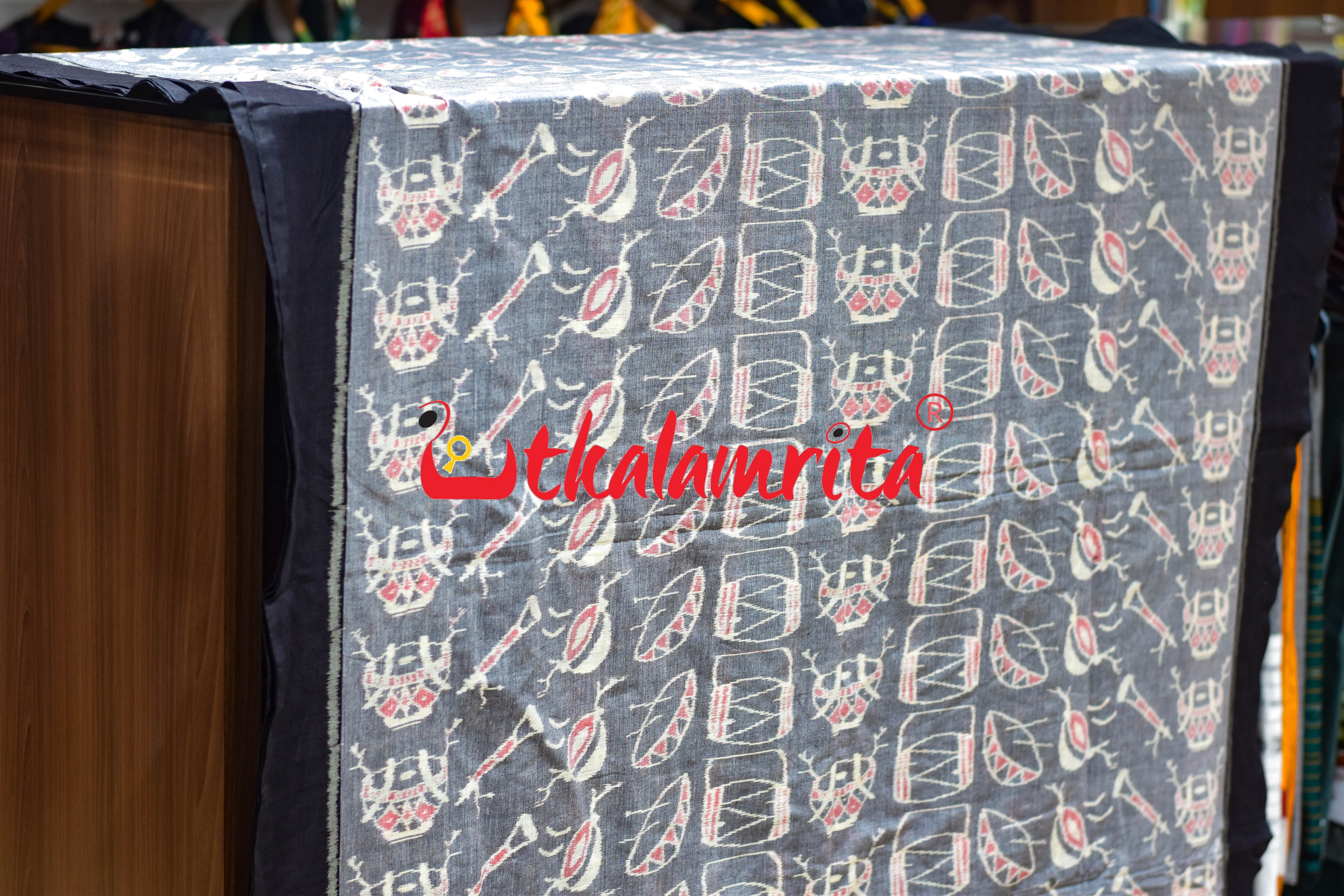 Musical Instruments Grey Black Sambalpuri Cotton (Fabric)
