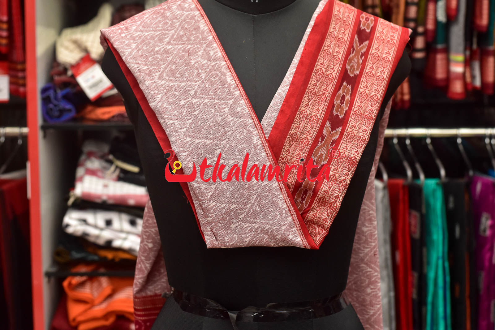 Pink Red Sambalpuri Fish Border (Dupatta)