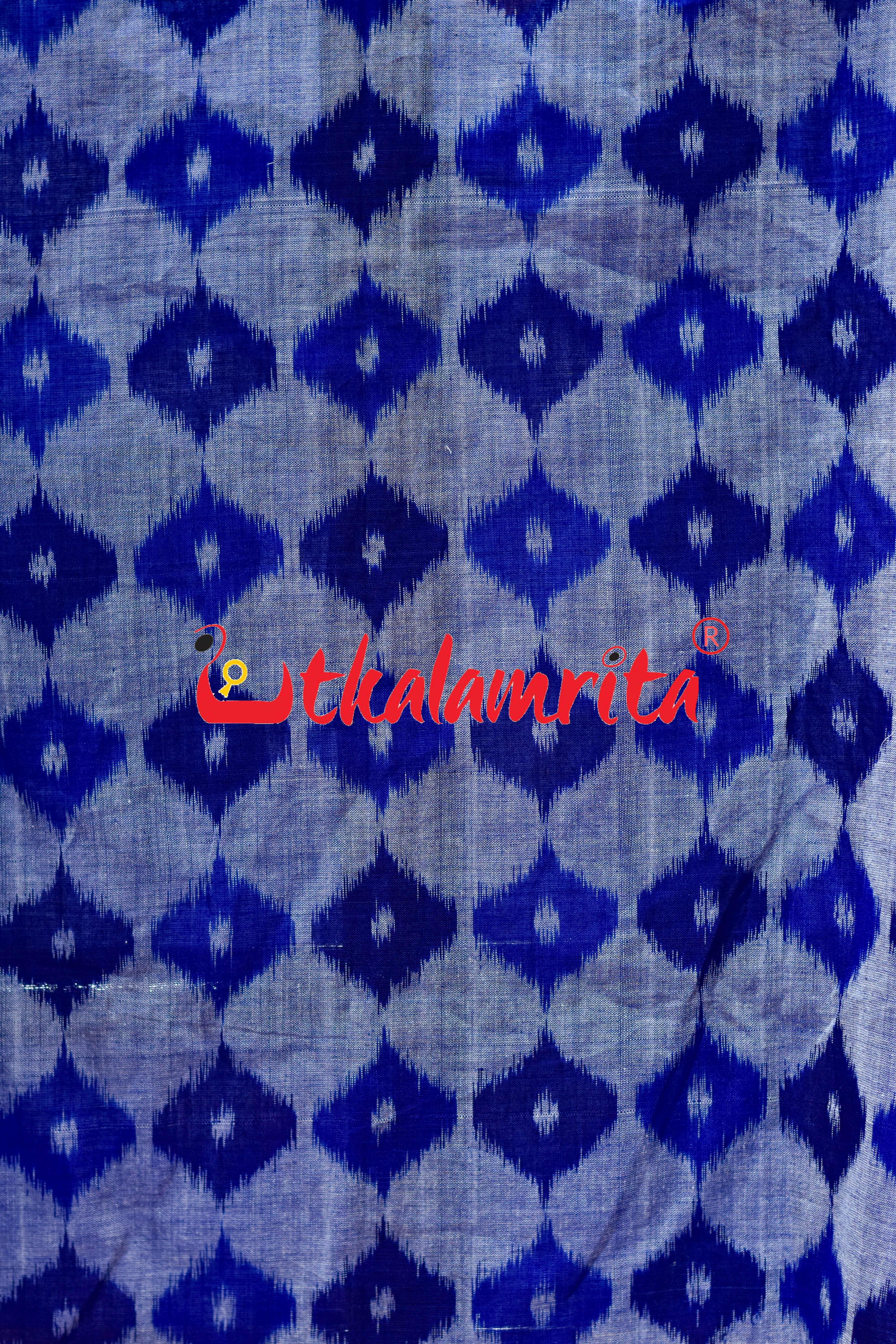 Blue 3D Illusions Ikat Odia Alphabets (Men's Short Kurta)
