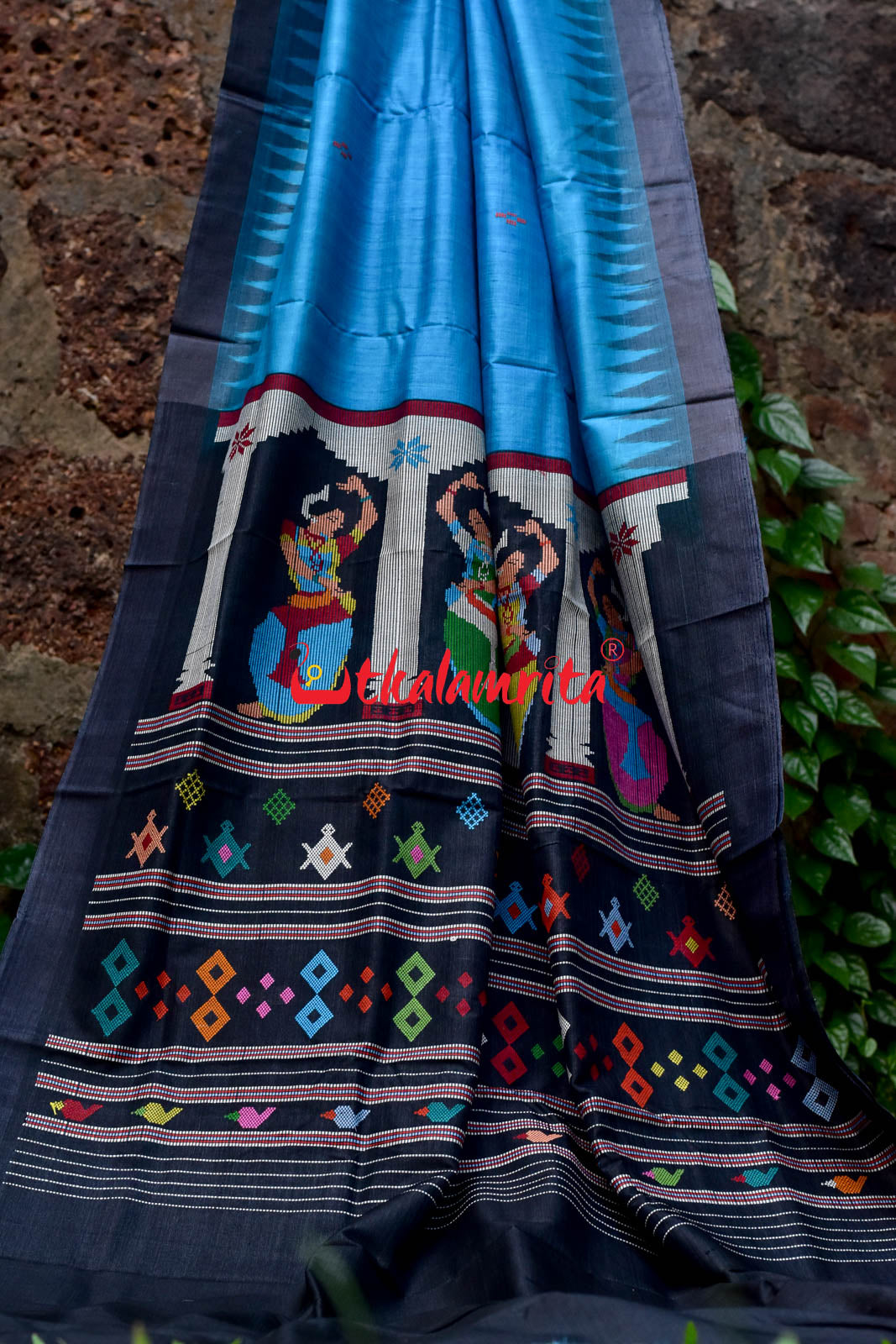 Blue Black Odissi Dancers Fine Gopalpur Tussar Saree