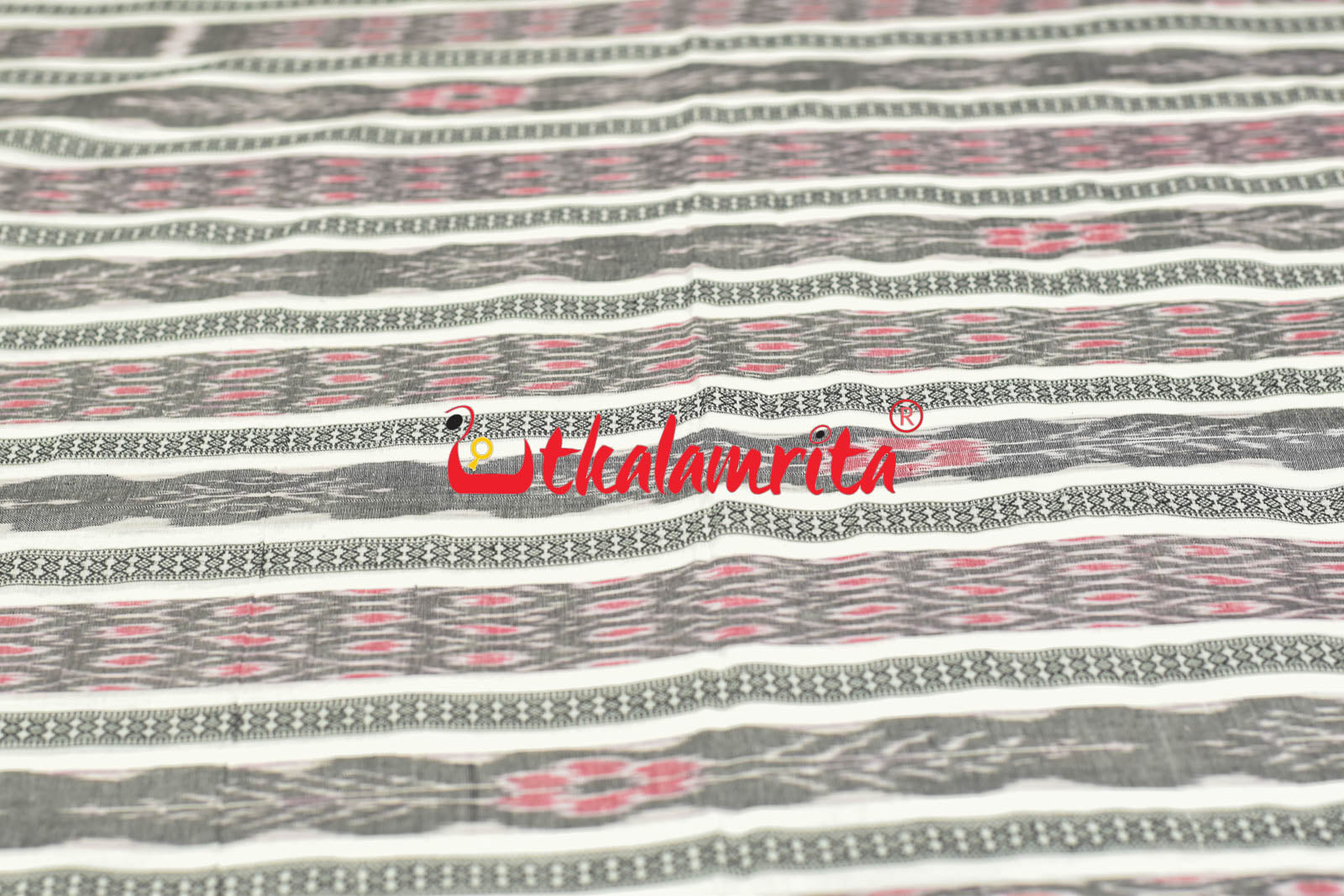 Grey and Red Bandha on White (Fabric)