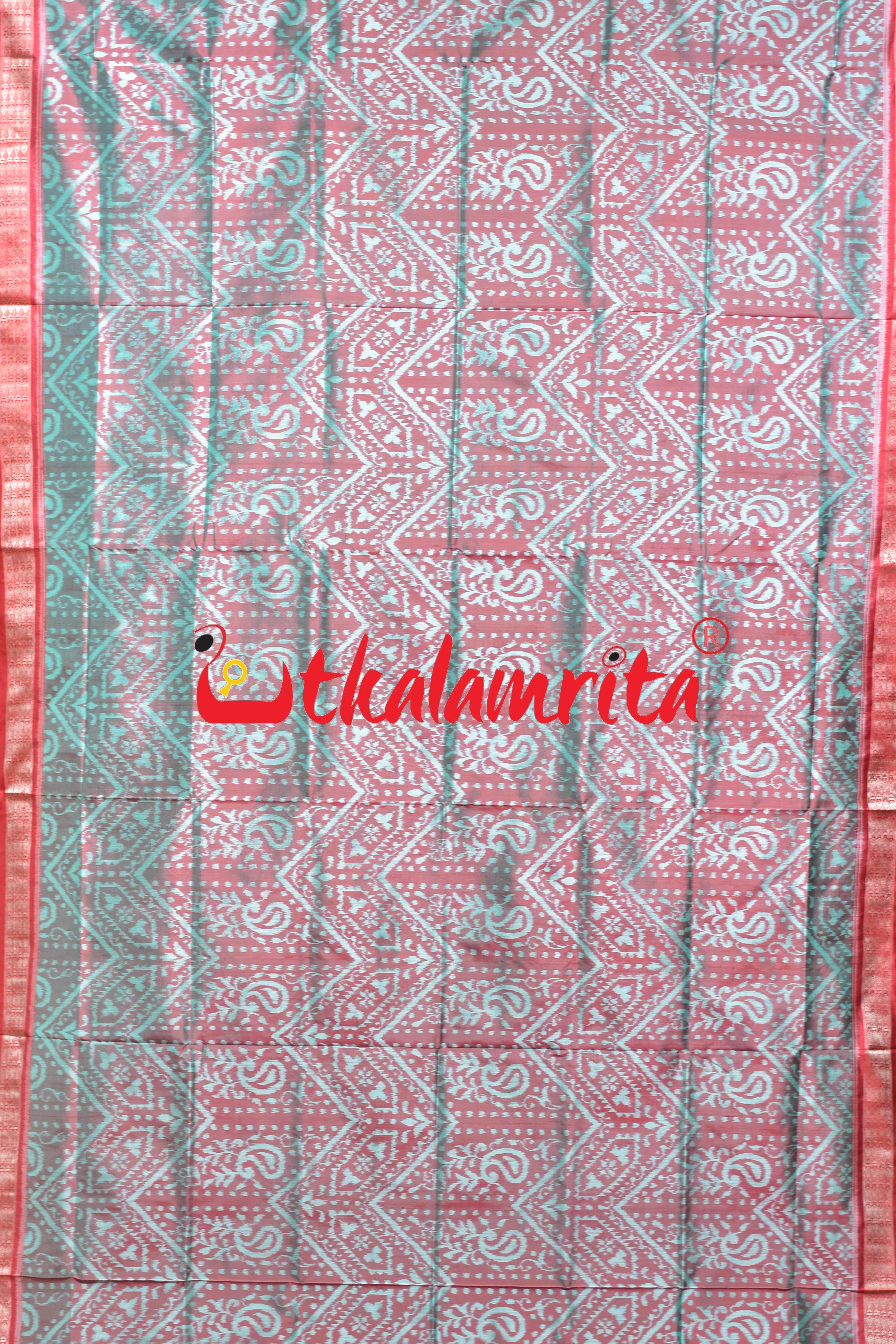 Turquoise Red Sambalpuri Bandha Silk Saree