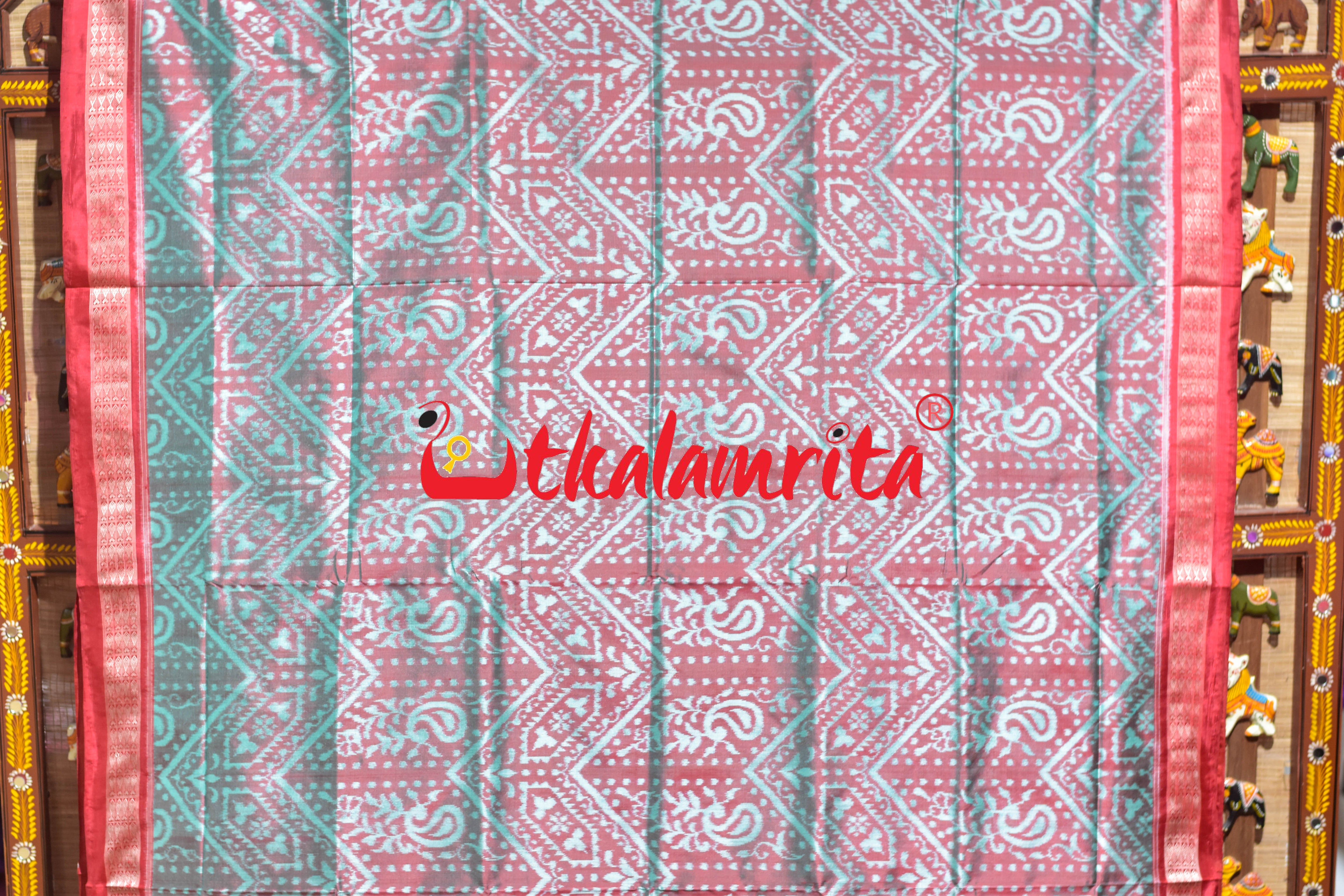 Turquoise Red Sambalpuri Bandha Silk Saree