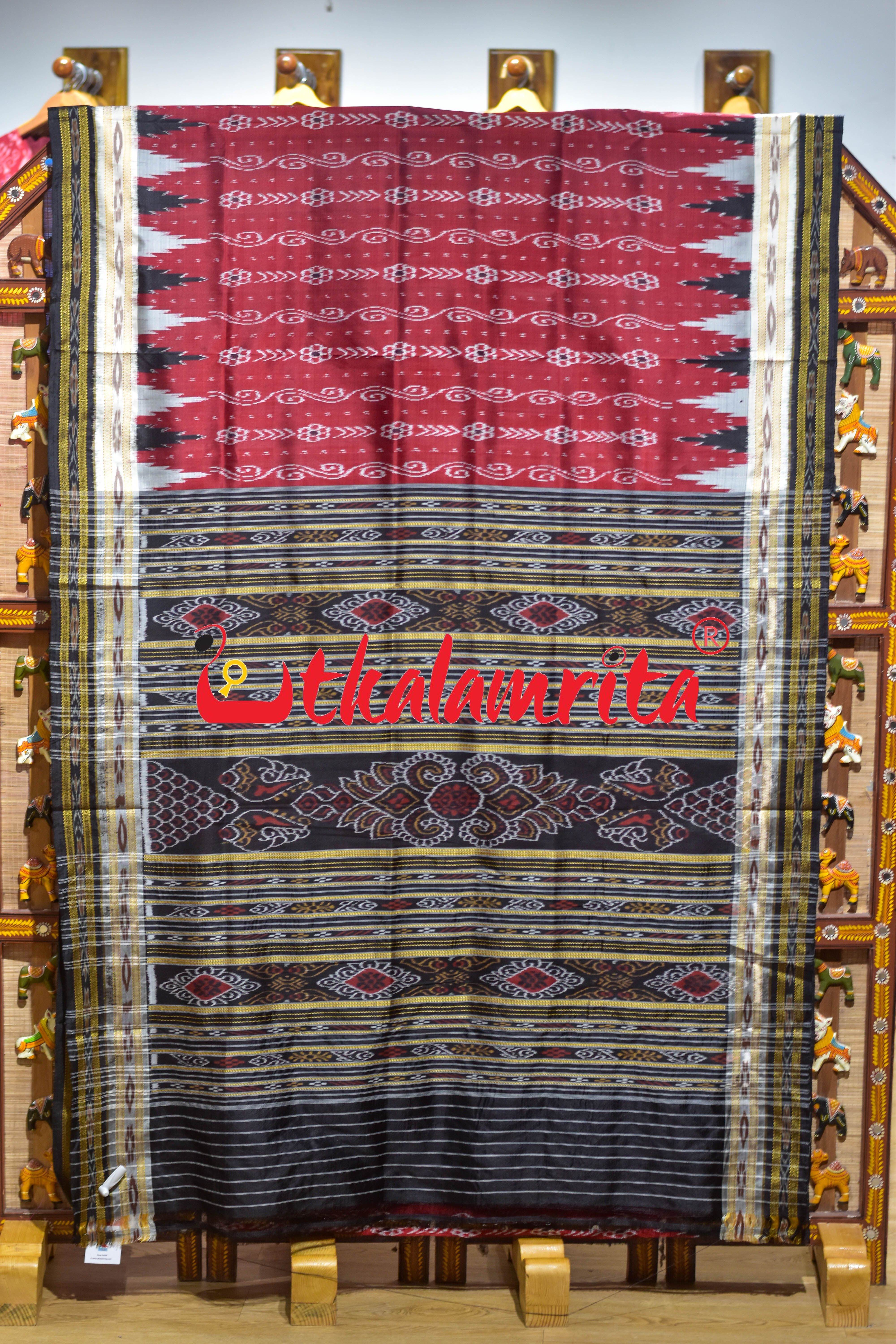 Maroon Lahari Double Border Khandua Silk Saree