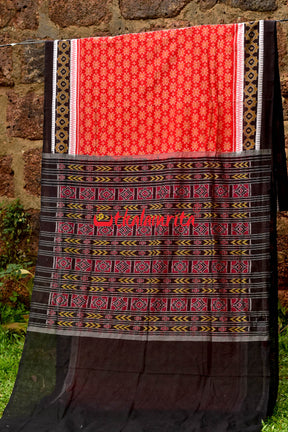 3D Border Red Phula Sambalpuri Cotton Saree