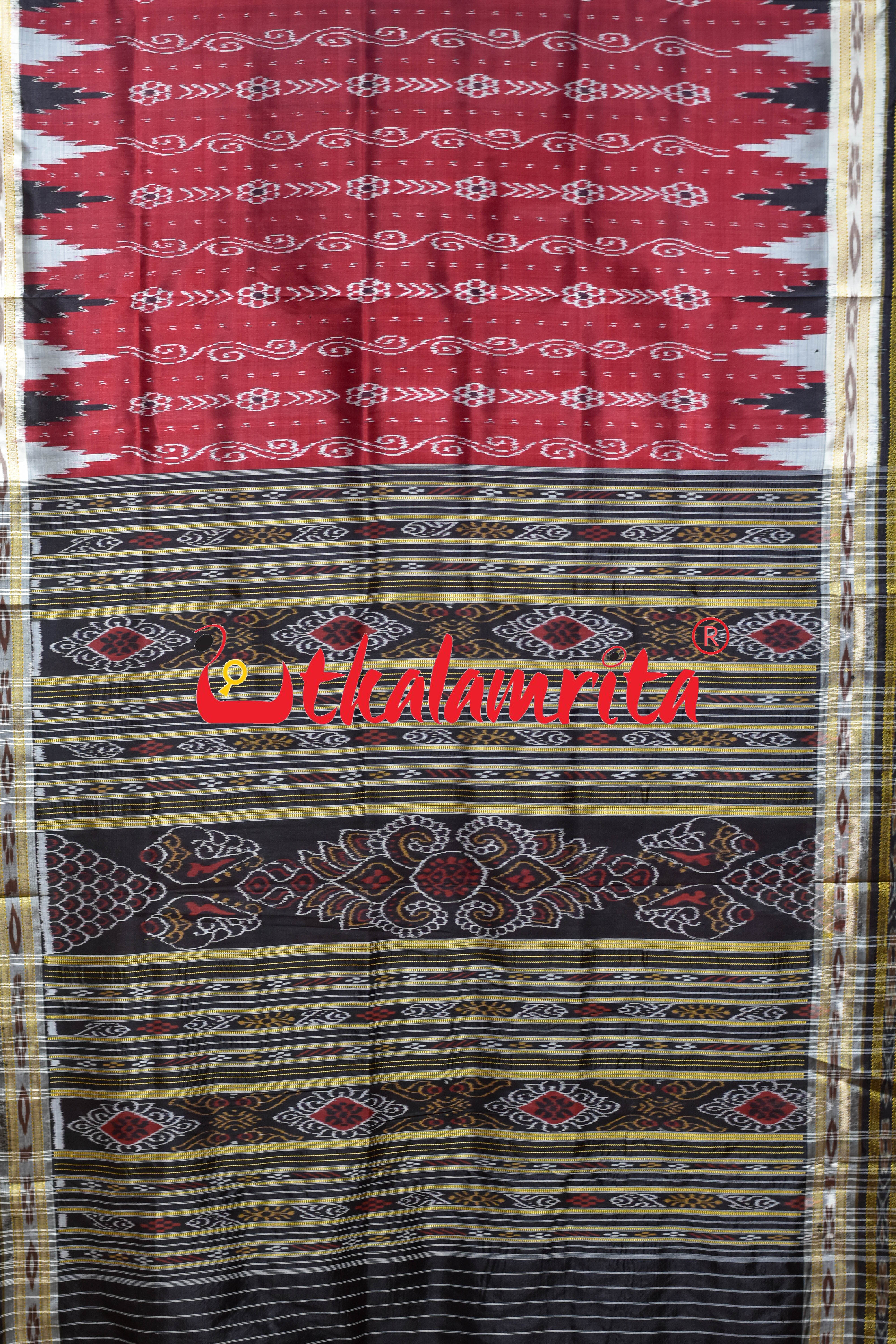 Maroon Lahari Double Border Khandua Silk Saree