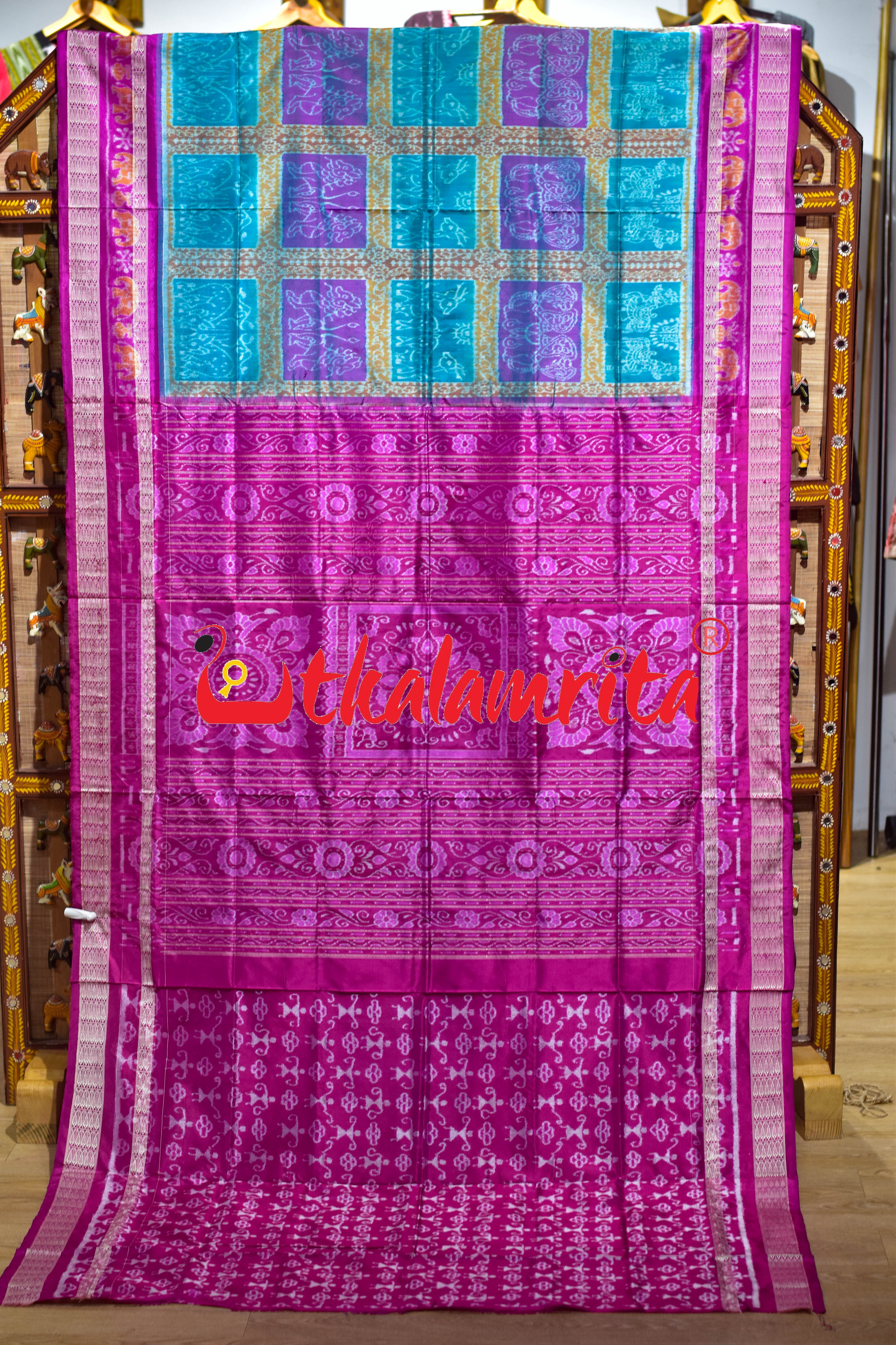Sea Green 5 Kuthi Double Dhadi Sambalpuri Silk Saree