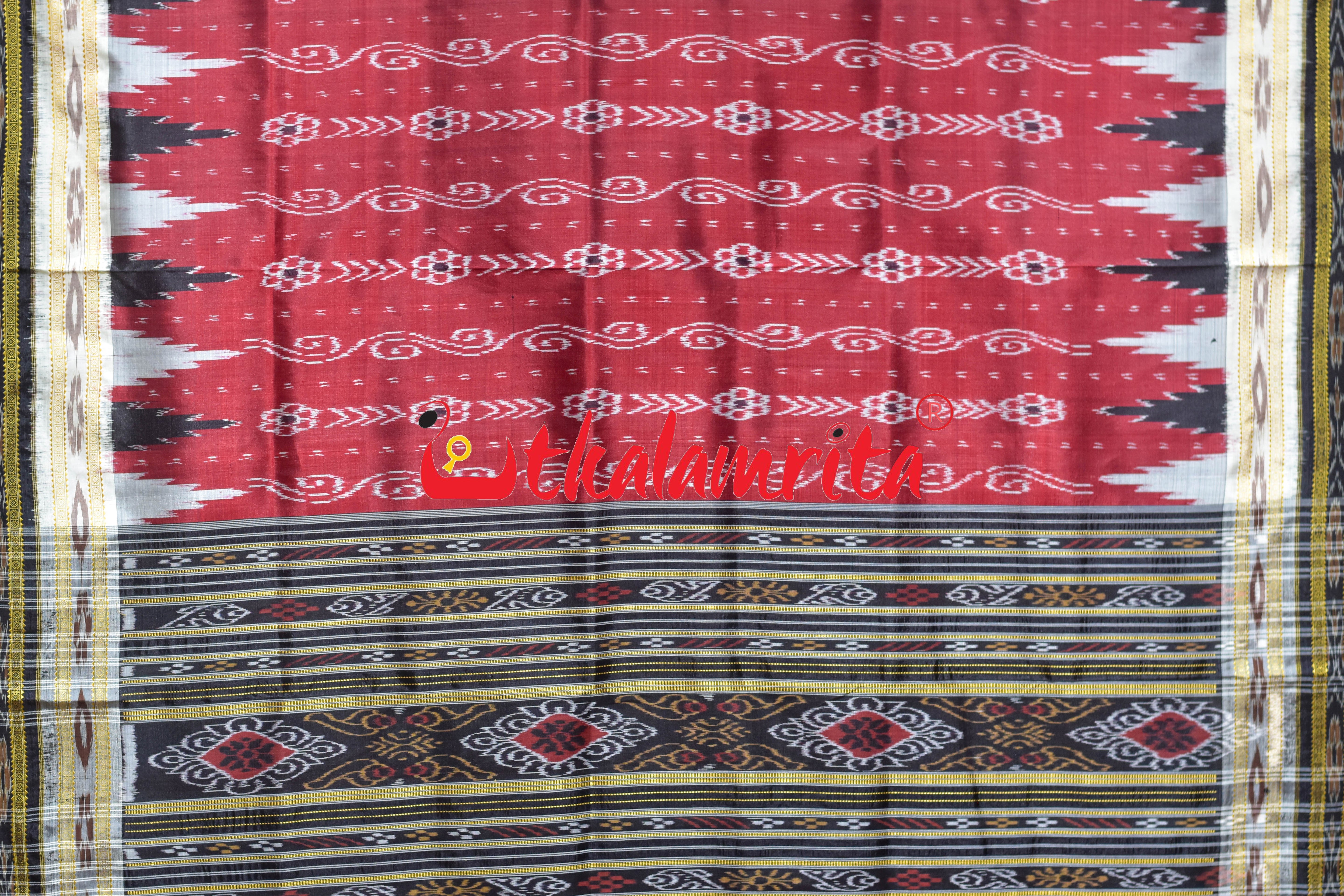 Maroon Lahari Double Border Khandua Silk Saree