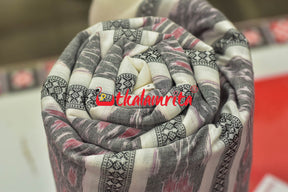 Grey and Red Bandha on White (Fabric)