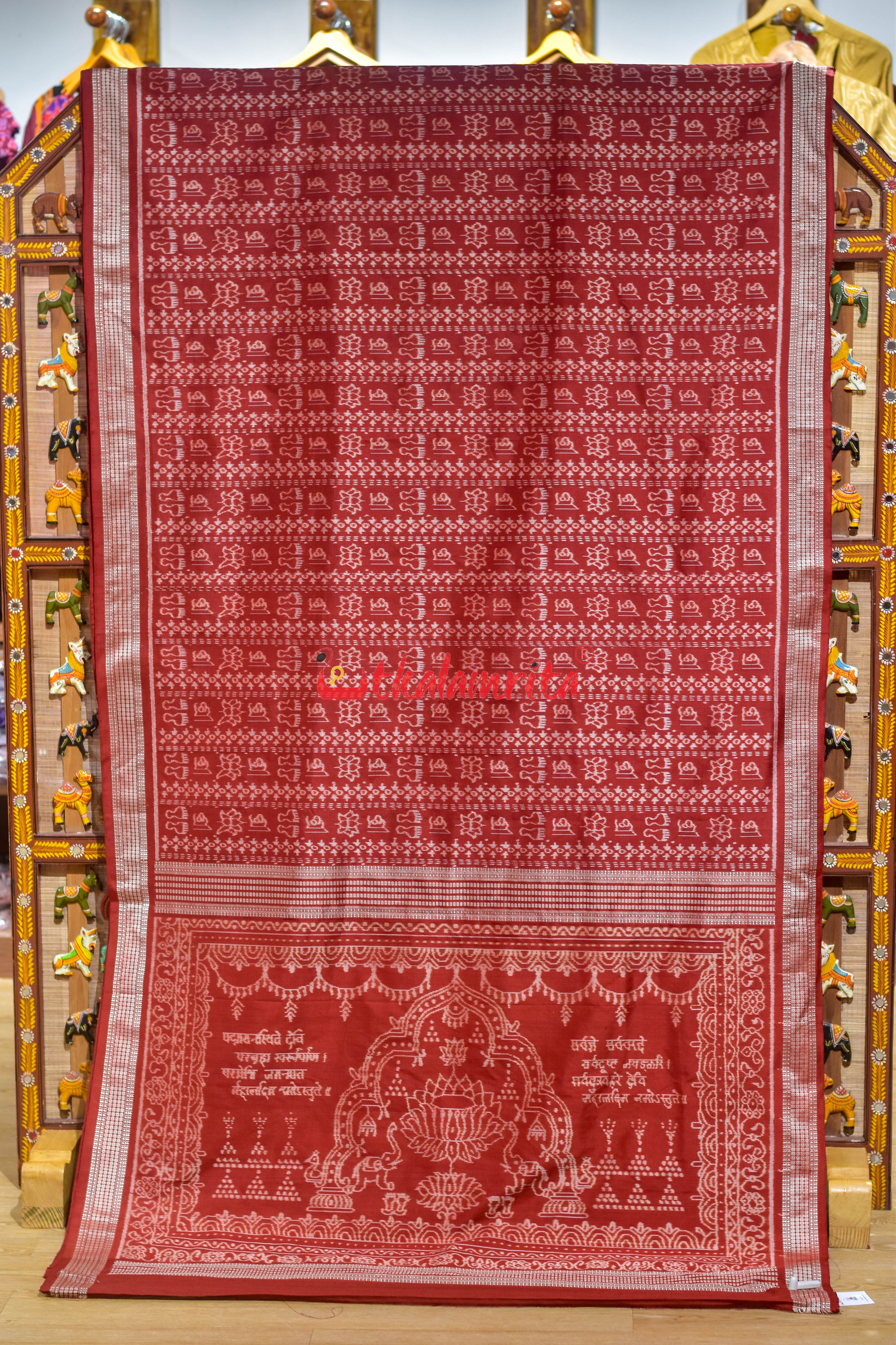 Burnt Maroon Laxmi Shree Yantra Sambalpuri Silk Saree