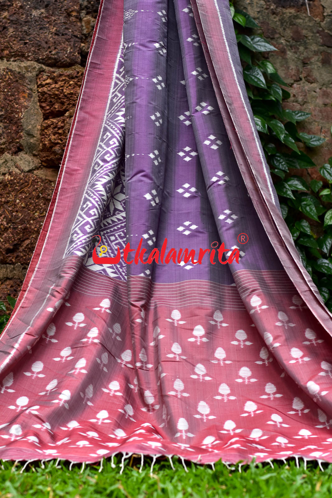 Lavender Flower Scot Khandua Silk Saree