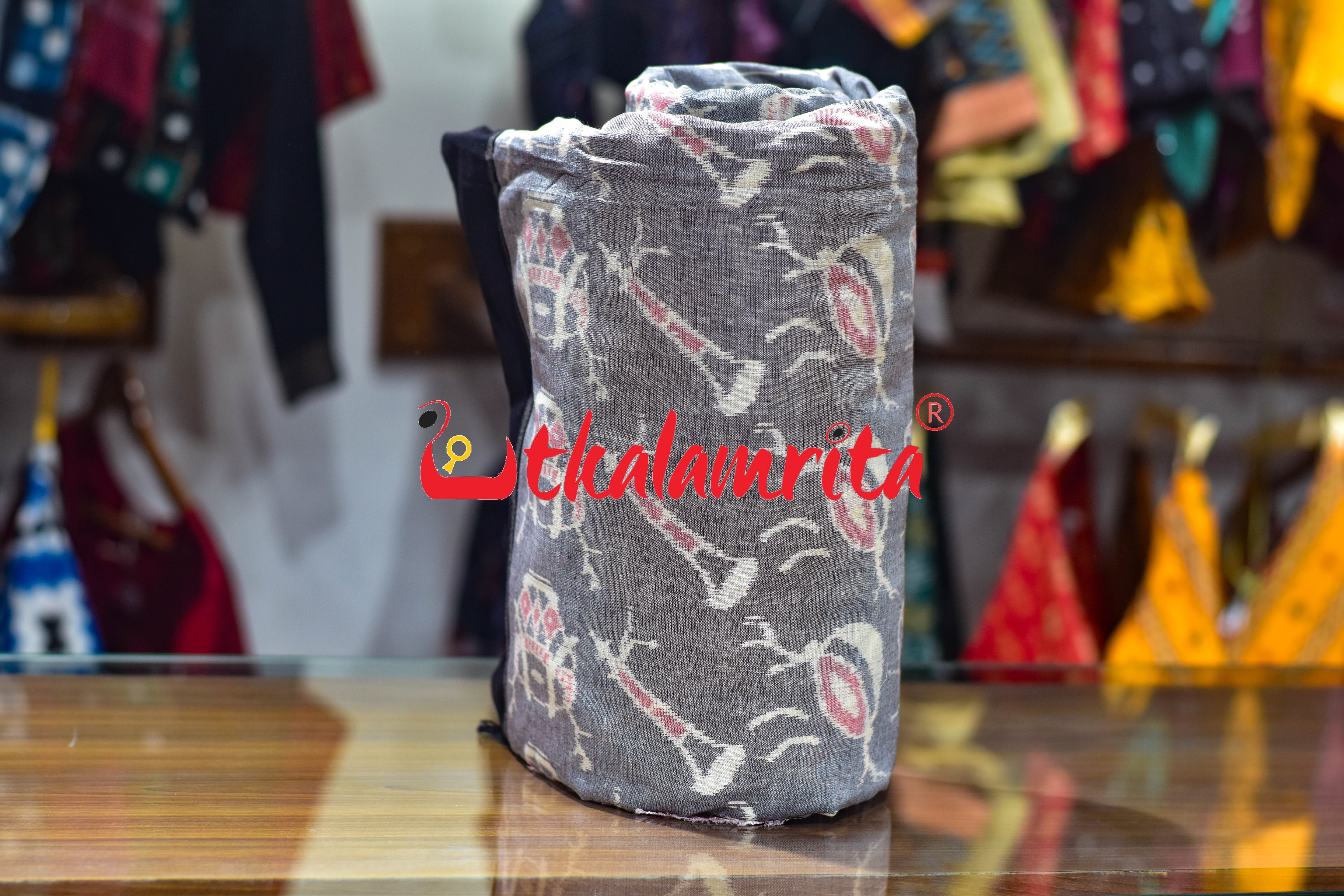Musical Instruments Grey Black Sambalpuri Cotton (Fabric)