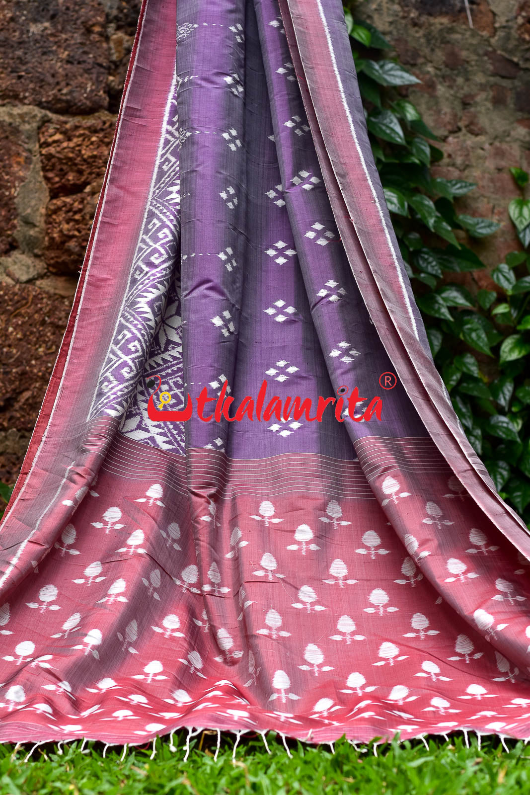 Lavender Flower Scot Khandua Silk Saree