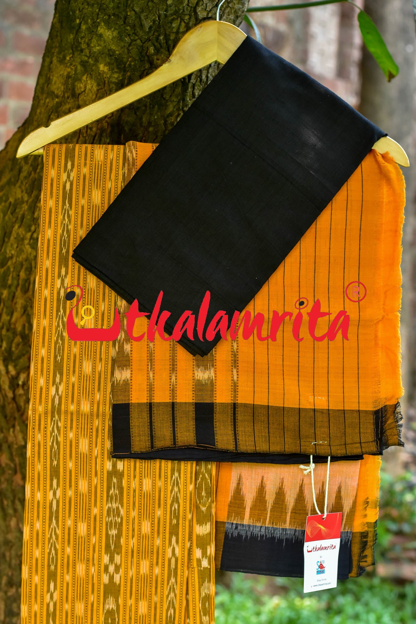 Yellow Black Ikat Dress Set
