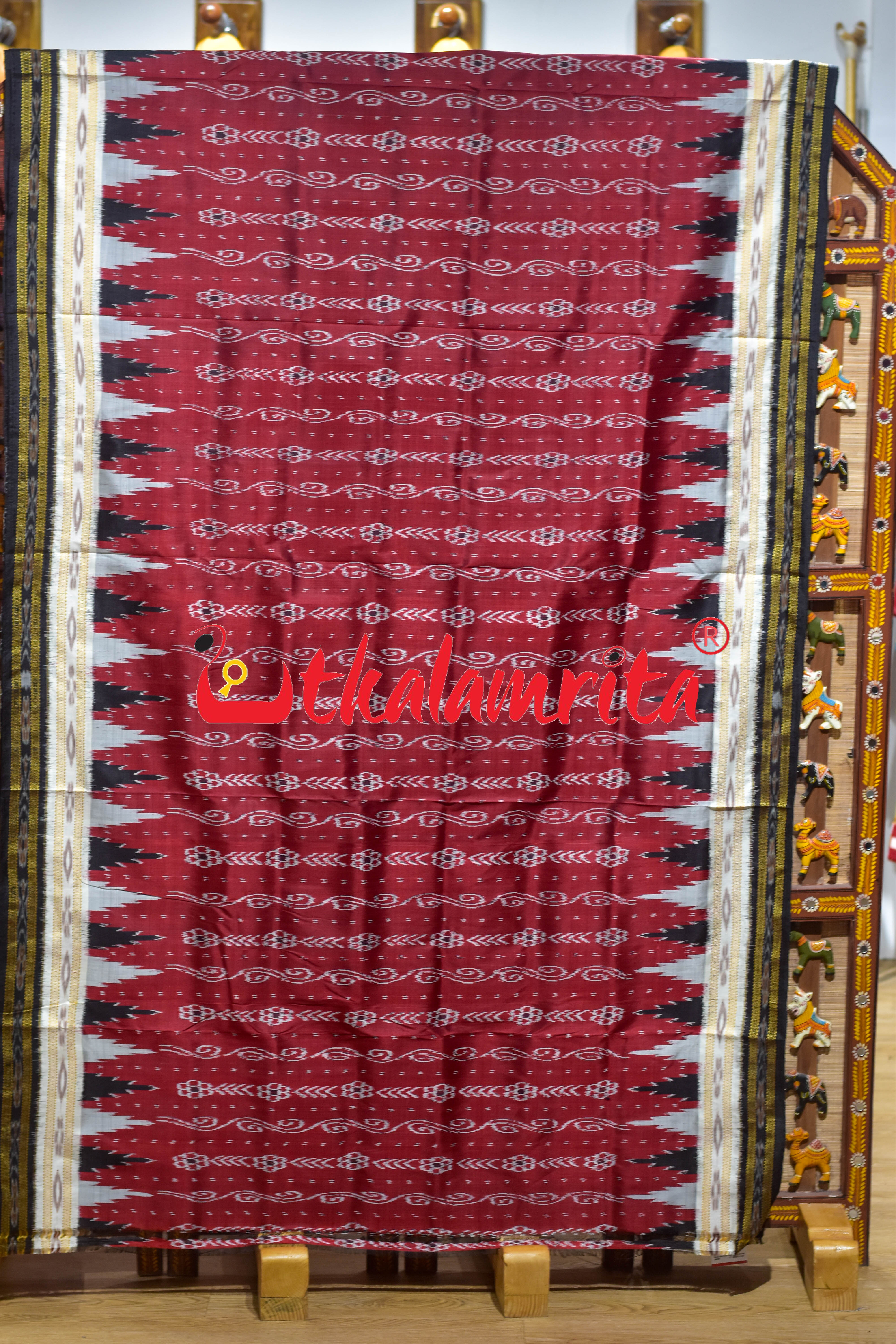 Maroon Lahari Double Border Khandua Silk Saree