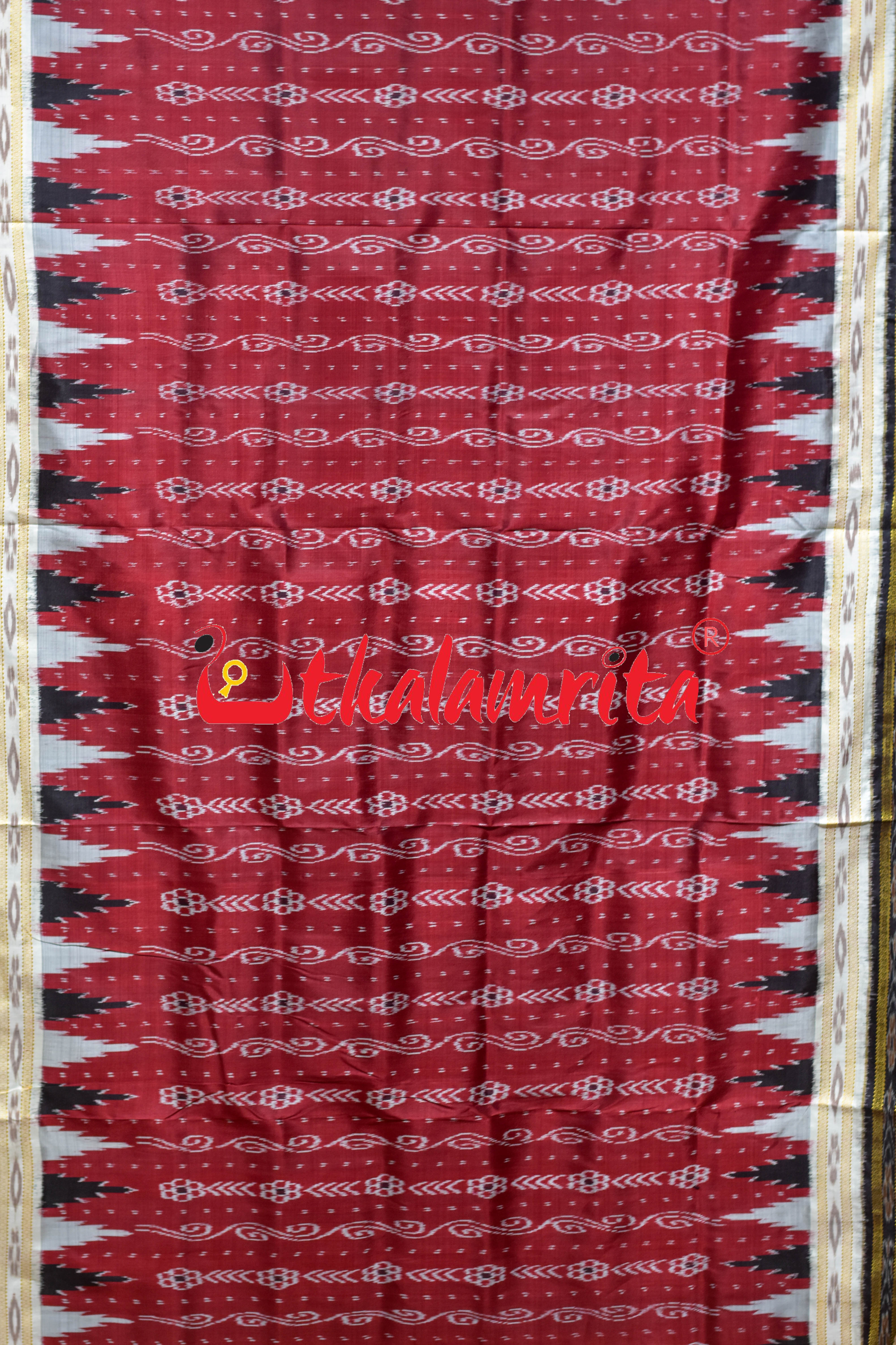 Maroon Lahari Double Border Khandua Silk Saree