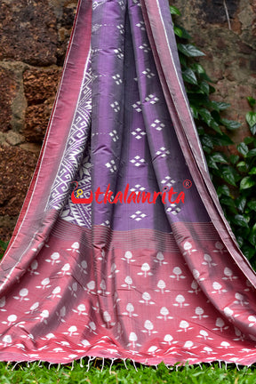 Lavender Flower Scot Khandua Silk Saree