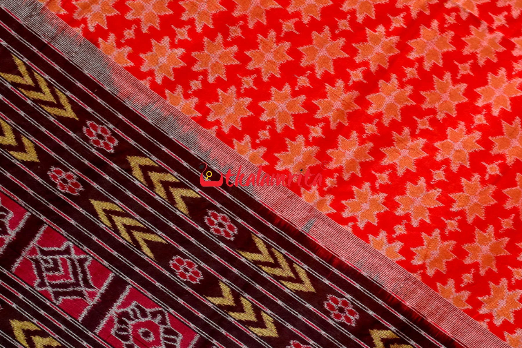 3D Border Red Phula Sambalpuri Cotton Saree