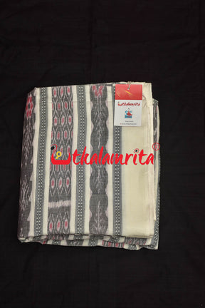 Grey and Red Bandha on White (Fabric)