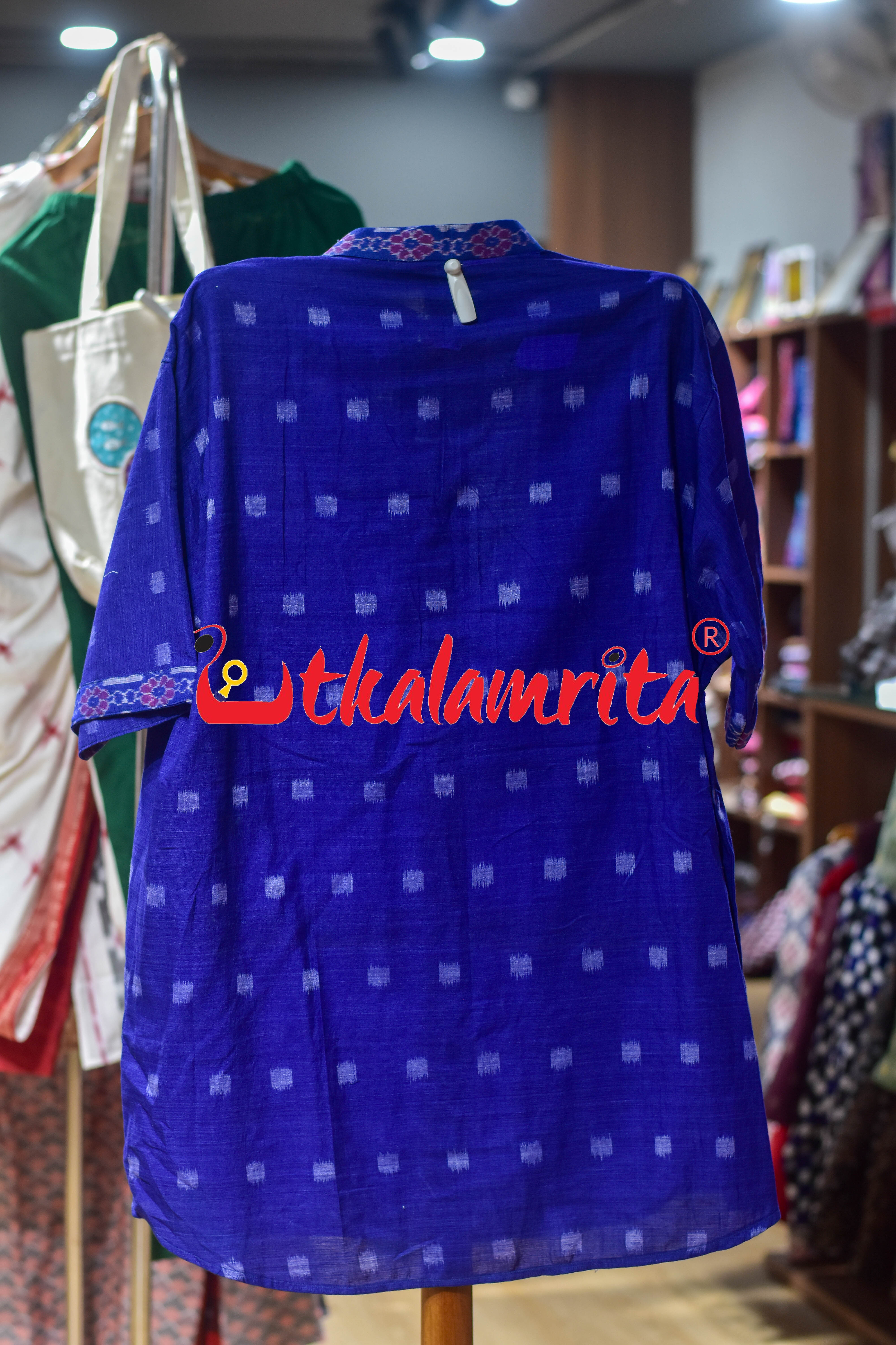 Ink Blue Dots Odia Letters (Men's Half kurta)