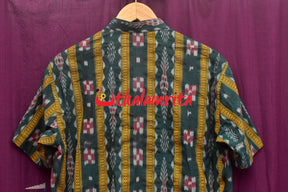 Deep Green Pasapali With Flower Border (Mens Half Kurta)