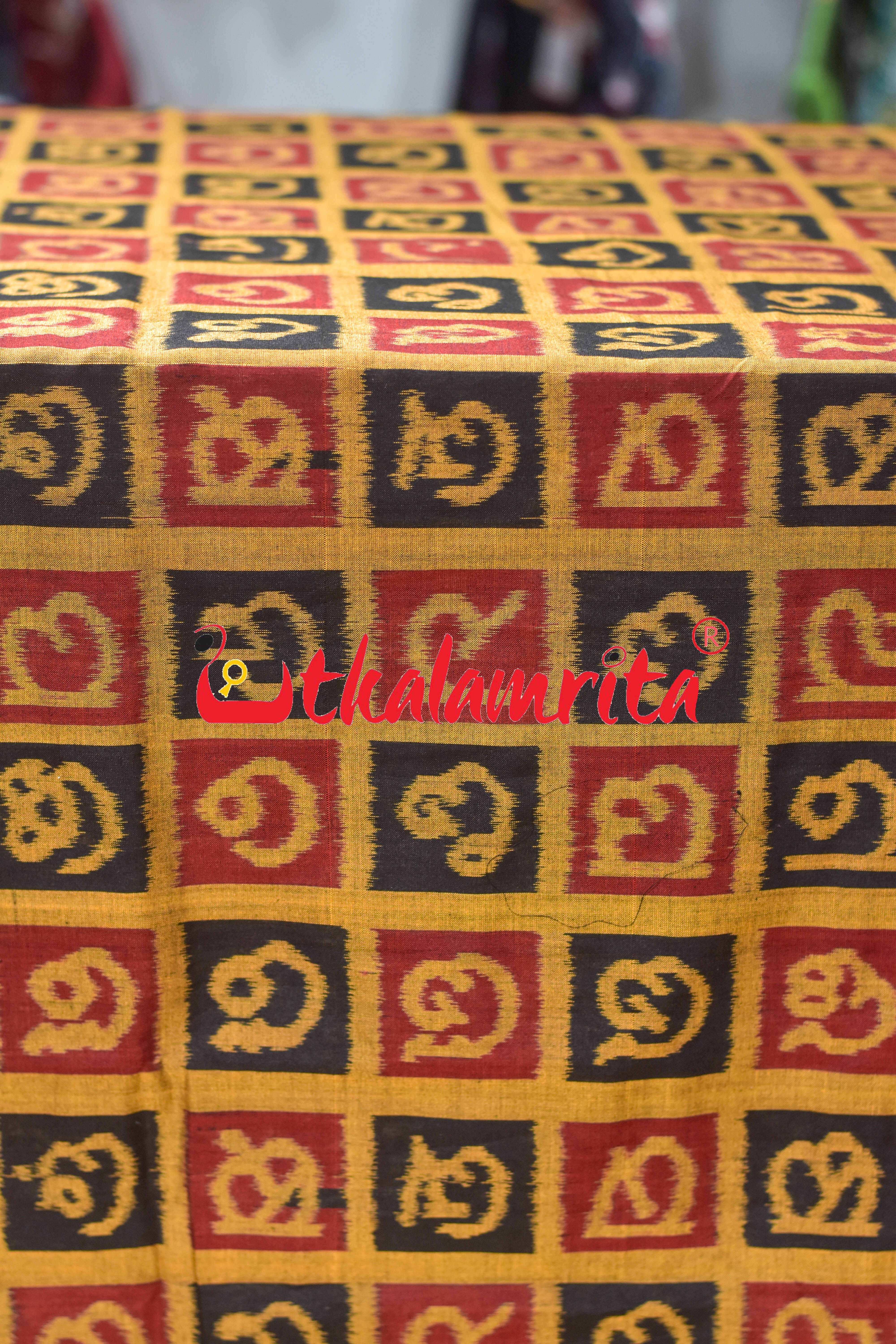 Black Golden Odia Letters Sambalpuri Cotton (Fabric)
