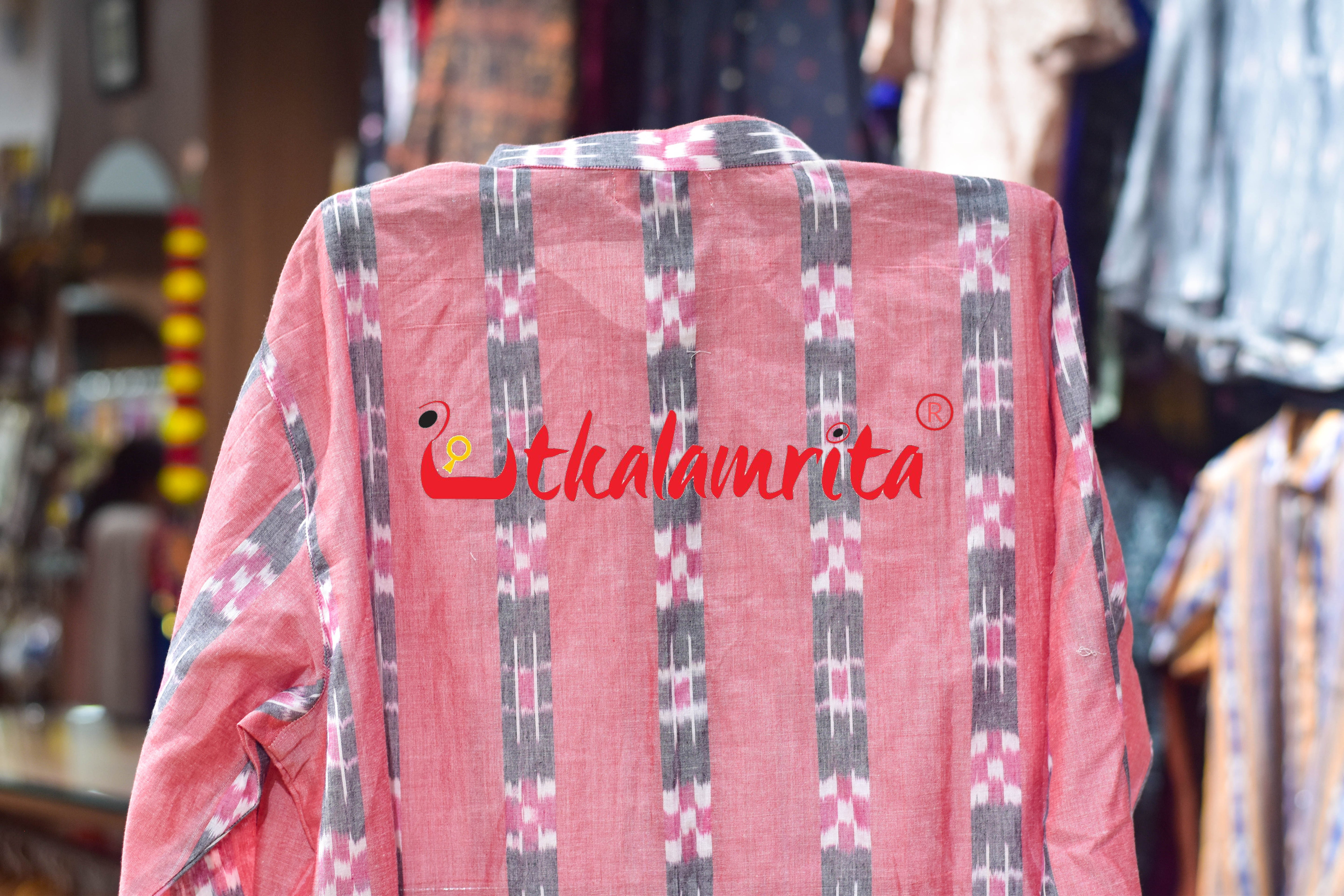 Peach Body Grey Lines Pasapali (Men's Long Kurta)