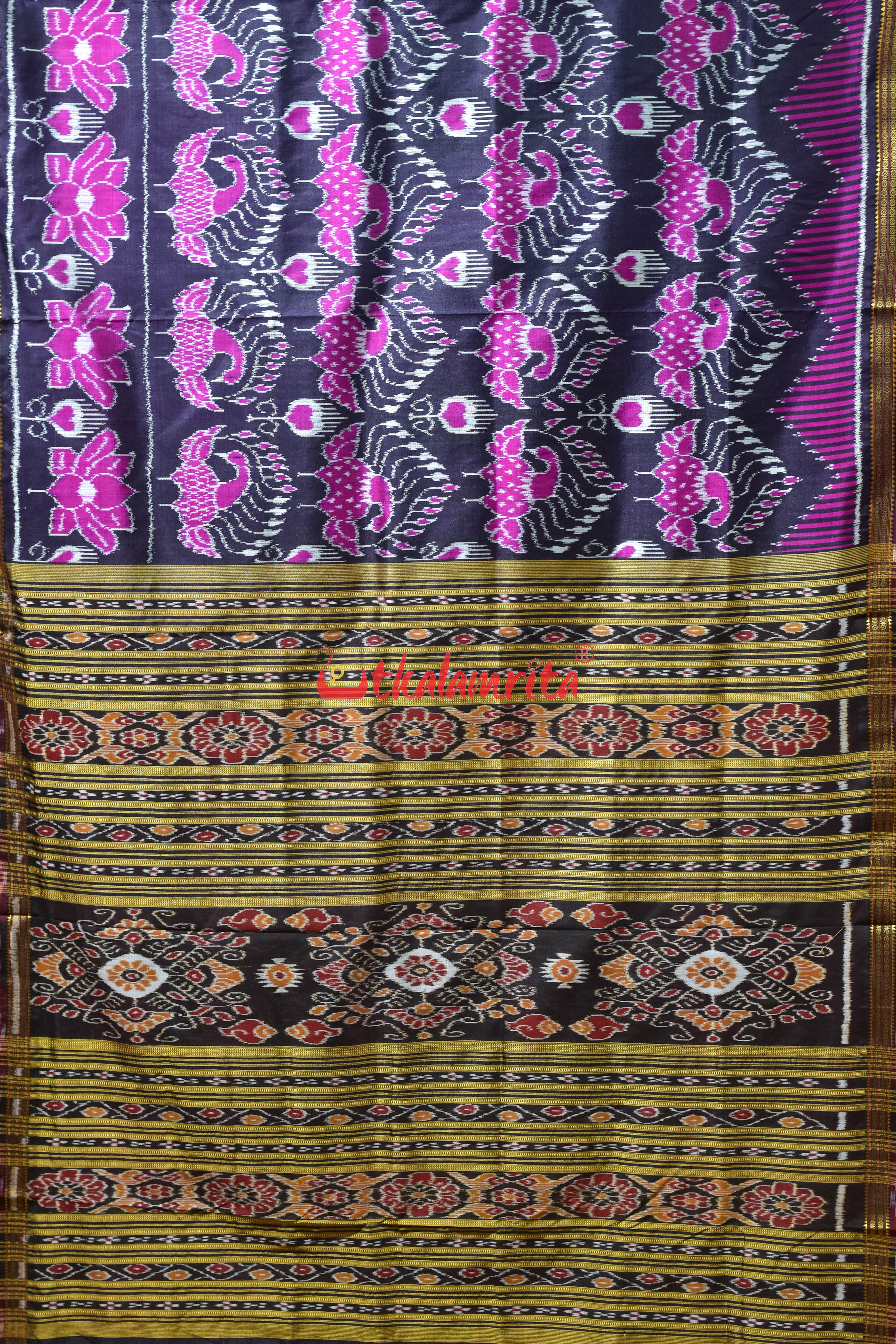 Black Mayura Body Border Pasapali Khandua Silk saree