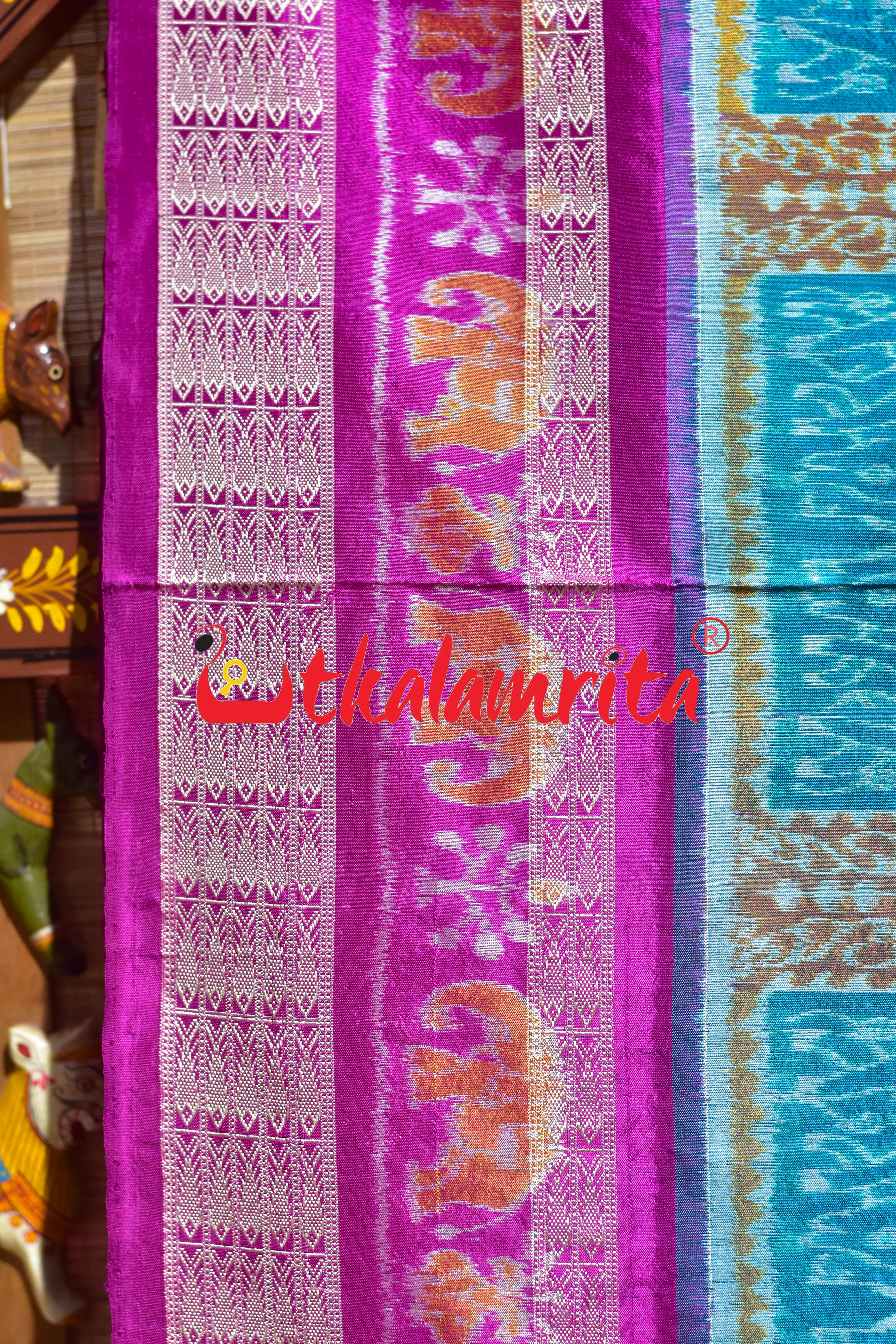 Sea Green 5 Kuthi Double Dhadi Sambalpuri Silk Saree