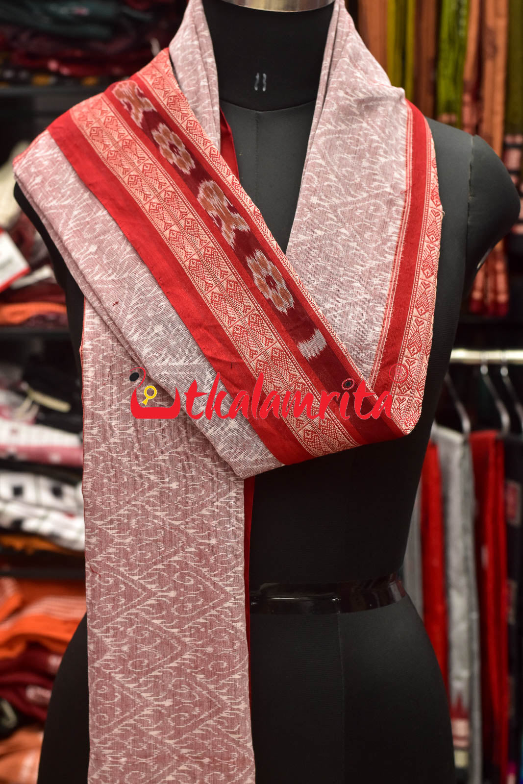 Pink Red Sambalpuri Fish Border (Dupatta)