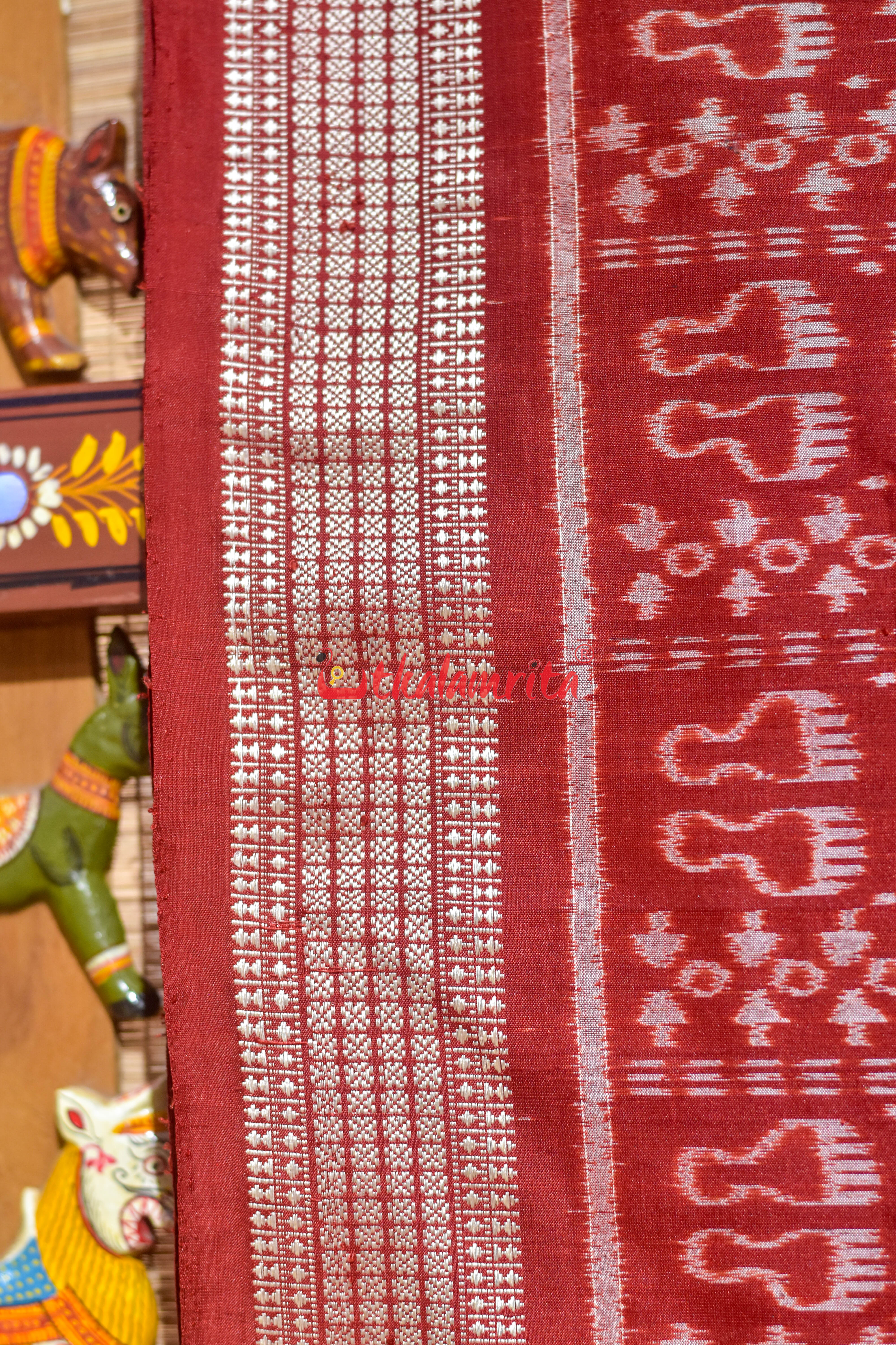 Burnt Maroon Laxmi Shree Yantra Sambalpuri Silk Saree
