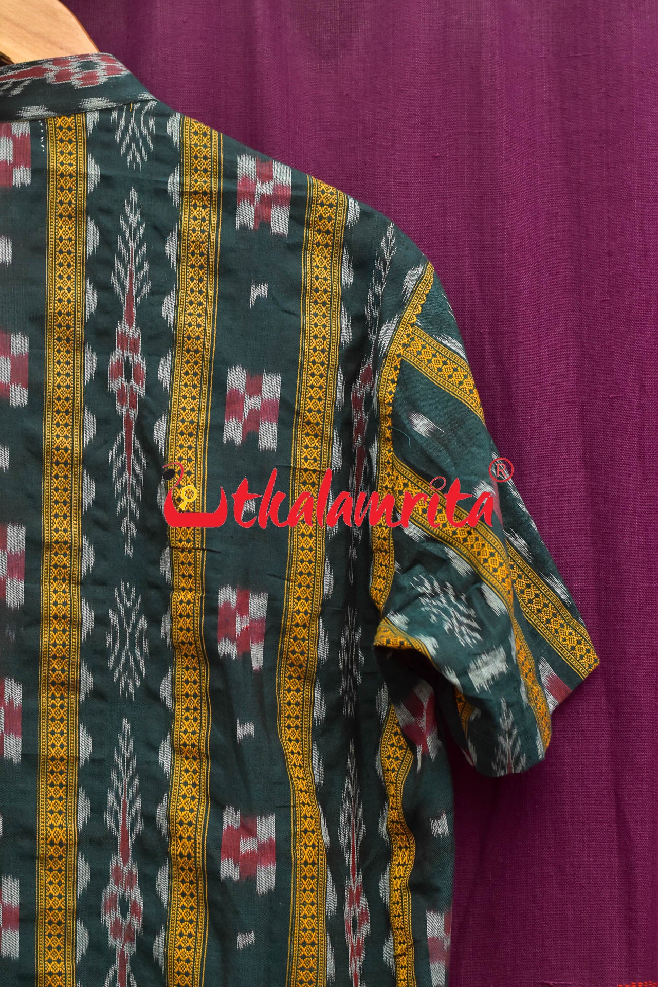 Deep Green Pasapali With Flower Border (Mens Half Kurta)